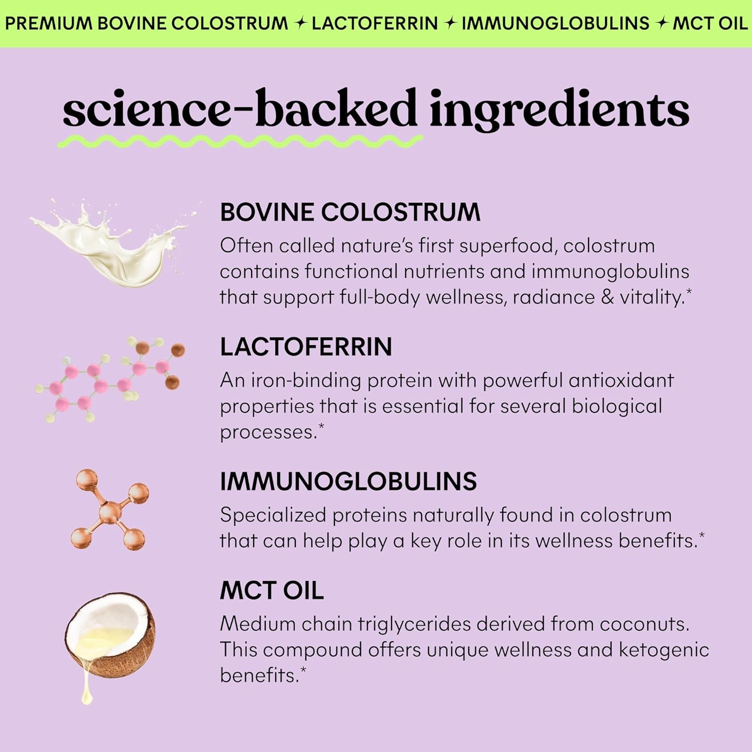 Colostrum Coffee Creamer for Gut, Skin, Hair & Healthy Aging, Sugar Free Liposomal & Grass Fed 1G Colostrum W/Lactoferrin, MCT Oil, Immunoglobulins, Vanilla Creme Flavored