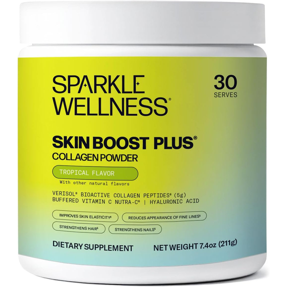 Sparkle Wellness VERISOL Bioactive Hydrolyzed Collagen Peptides | Collagen Powder Supplement with Vitamin C & Hyaluronic Acid for Hair, Skin, and Nail Health | Skin Boost plus (Tropical) [30-Serves]