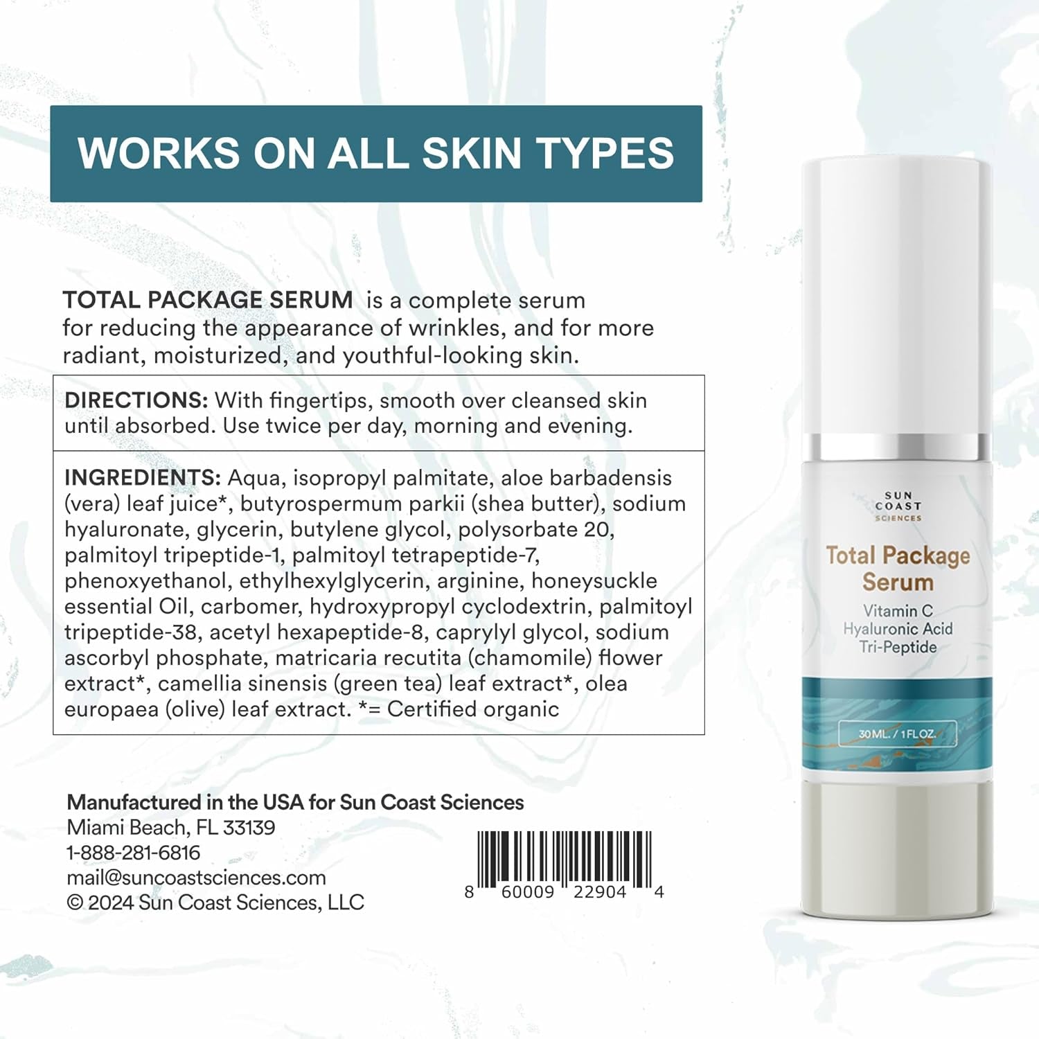 Sun Coast Sciences Total Package Serum – 30ml | 5-in-1 Anti-Aging Treatment with Peptides, Vitamin C & Hyaluronic Acid