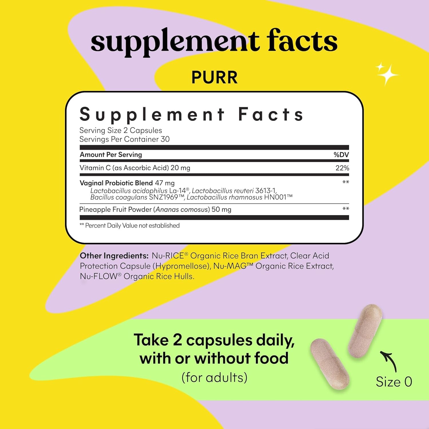 Purr Vaginal Probiotics for Women - Promotes Ph Balance, Healthy Vaginal Odor & Urinary Tract Health W/Lactobacillus Blend, Clinically Tested Strains, Pineapple & Vitamin C - 60 Veggie Capsules