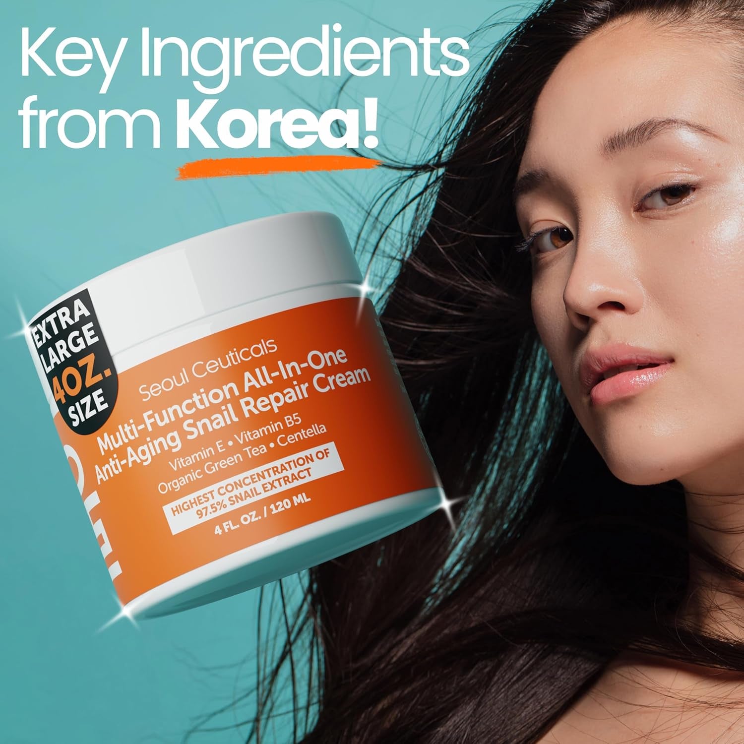 SeoulCeuticals 97.5% Snail Mucin Moisturising Cream – Korean Anti-Ageing Repair for Face | Day & Night | 120ml | K-Beauty