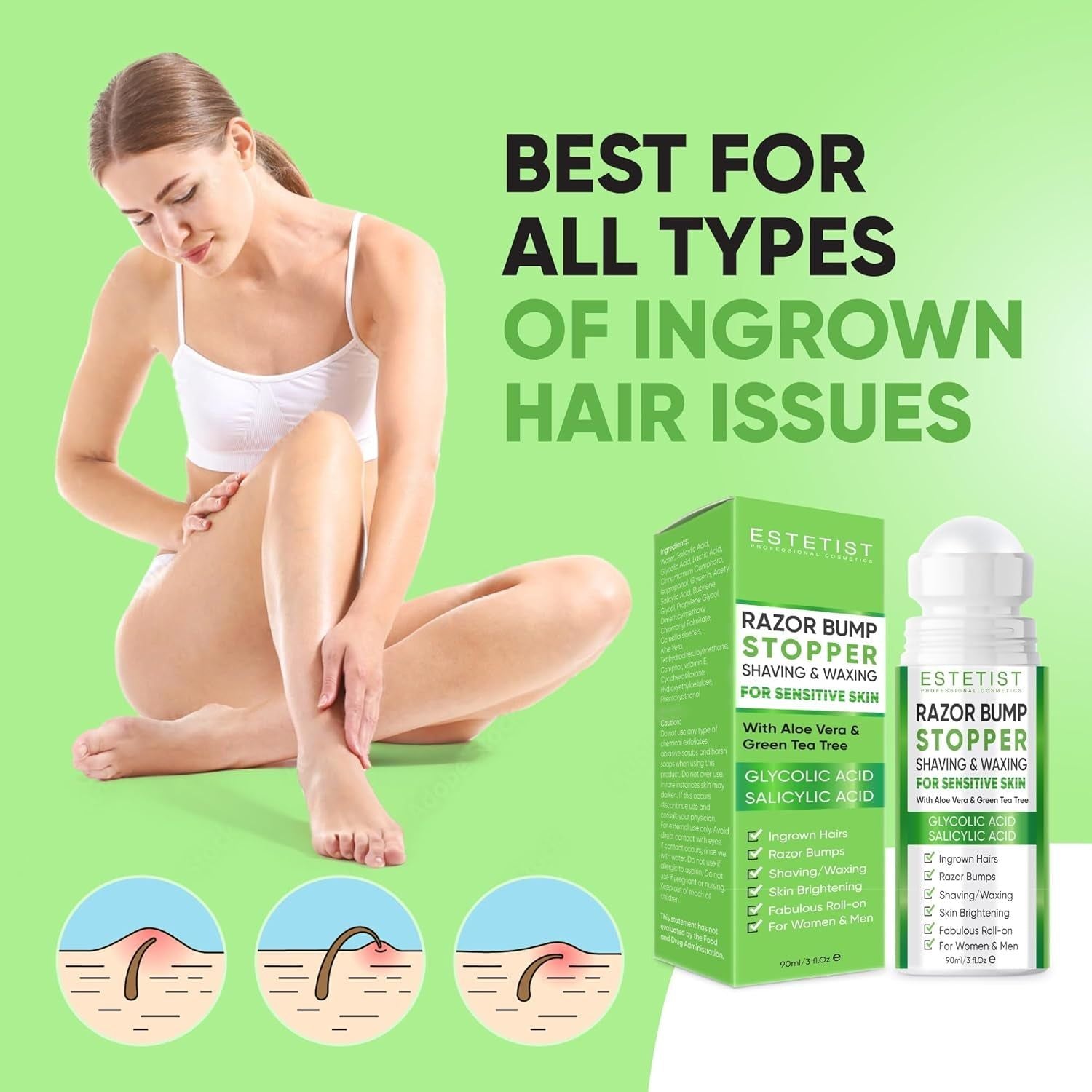 ESTETIST Razor Bump Stopper (Citrus Scent) – 90ml | Ingrown Hair & Razor Burn Solution for Sensitive Skin