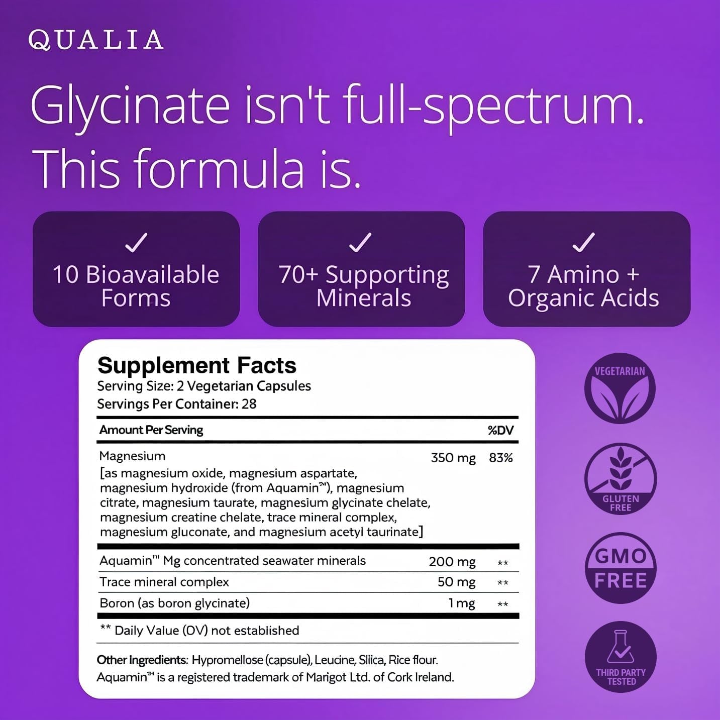 Qualia Magnesium Supplement | 10 Bioavailable Forms, Including Magnesium Glycinate, with 70+ Supporting Minerals, +7 Amino Acids | Doctor-Formulated to Support Sleep, Stress Relief, Heart, Relaxation