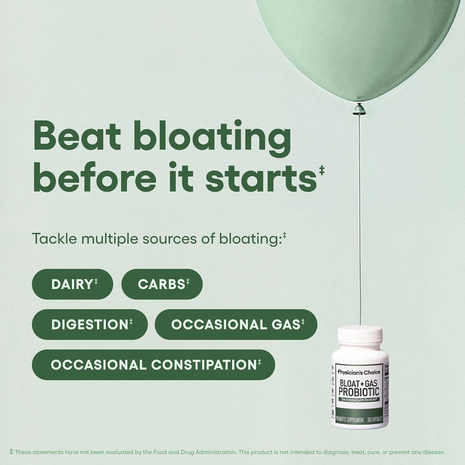 Physician's Choice Bloat & Gas Probiotic – 5-in-1 Digestive Enzymes, Pre & Postbiotics for Gut Health & Bloat Relief | 30 Capsules