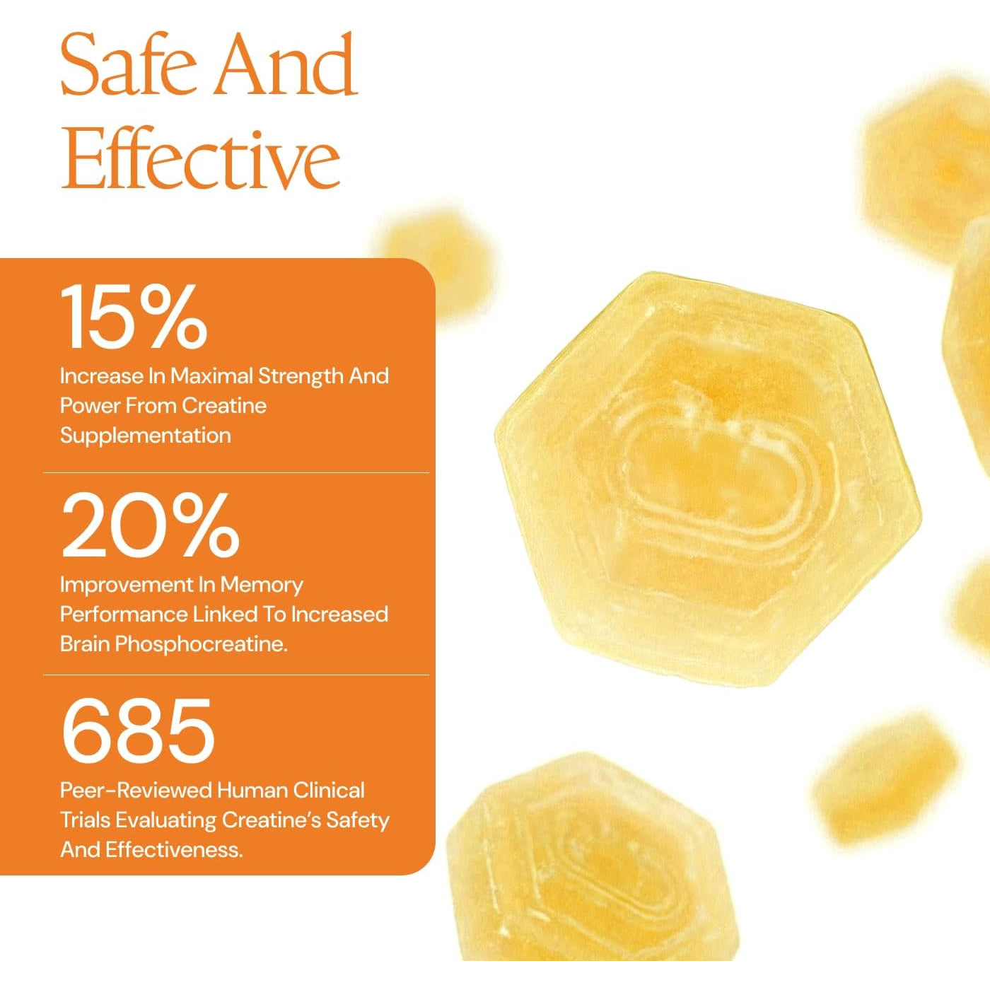 Create Creatine Monohydrate Gummies for Men & Women, Boost Focus, Strength, and Endurance, Anti-Melting Formula, Vegan, Gluten-Free, Non-Gmo, 1.5G of Creatine per Gummy (Orange)