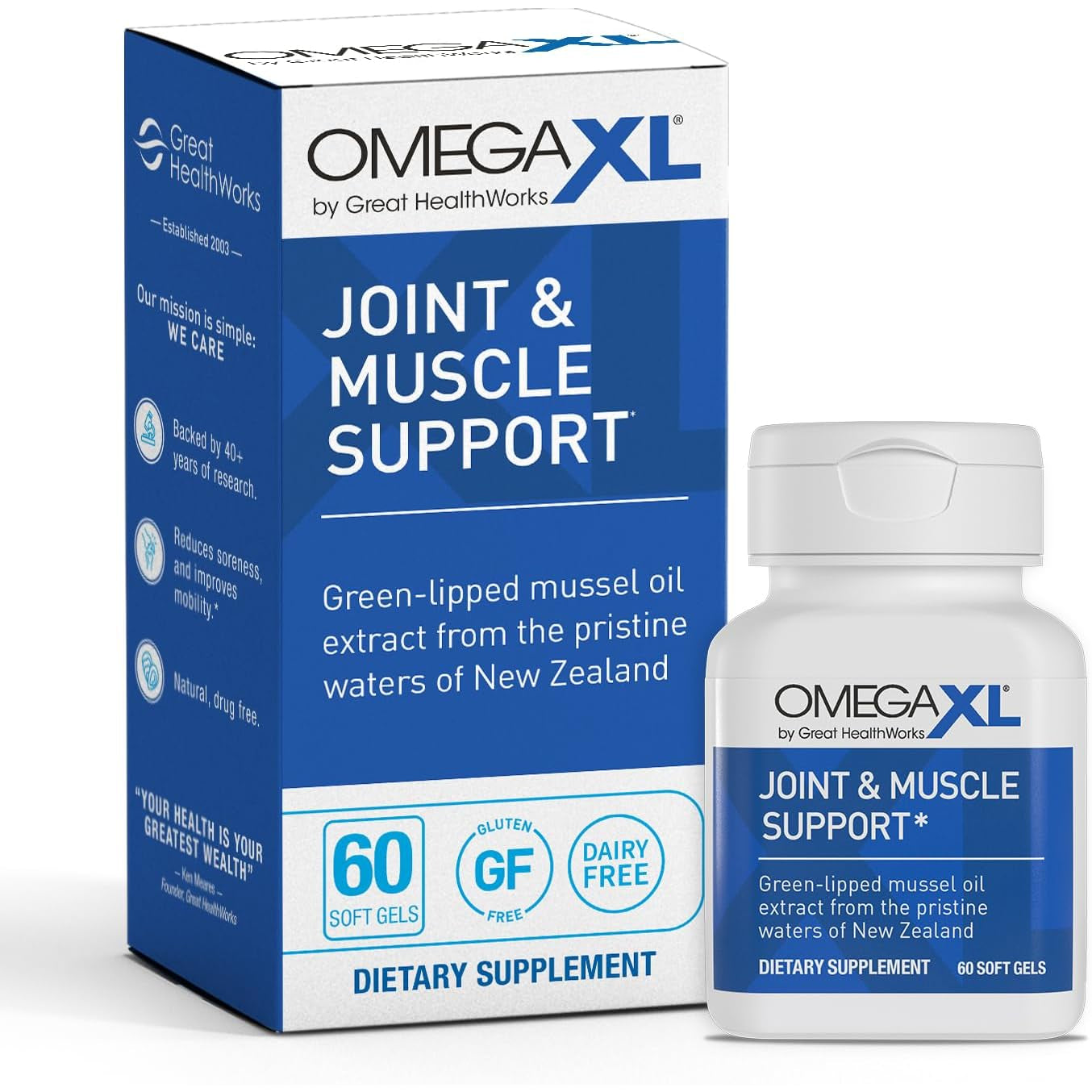 Omegaxl Joint Support Supplement, for Relief - Natural Muscle Support, Green Lipped Mussel Oil, Soft Gel Pills, Drug-Free, 60 Count