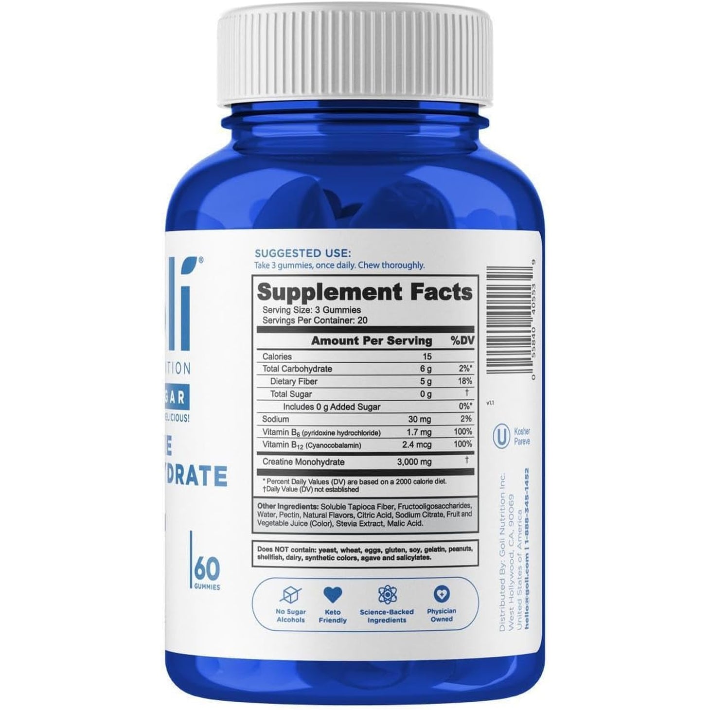 Goli Zero Sugar Creatine Gummies - Keto-Friendly, Rich in Fiber, No Sugar Alcohols, No Artificial Sweeteners, Gluten-Free, Vegan, Non-Gmo, and Gelatin-Free