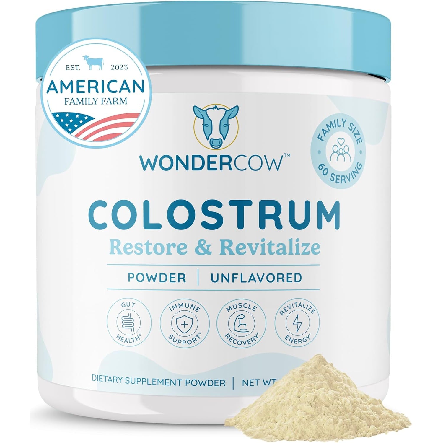 WonderCow Whole Bovine Colostrum Powder – Gut Health, Immune Support & Wellness | Natural IgG | Pure & Unstripped | Superfood | Unflavored | 60 Servings