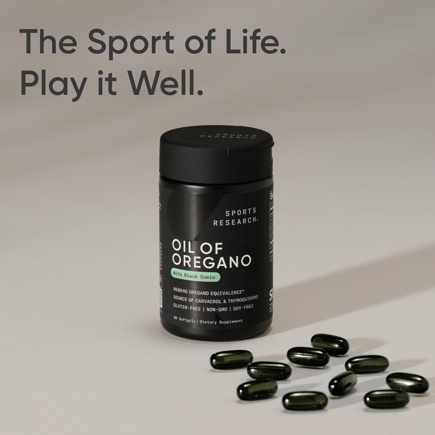 Sports Research® Oil of Oregano 9500Mg W/Black Seed Oil & Coconut MCT Oil - Antioxidant Combination Supplement Rich in Thymoquinone & Carvacrol - Gluten Free · Non-Gmo - 60 Softgels