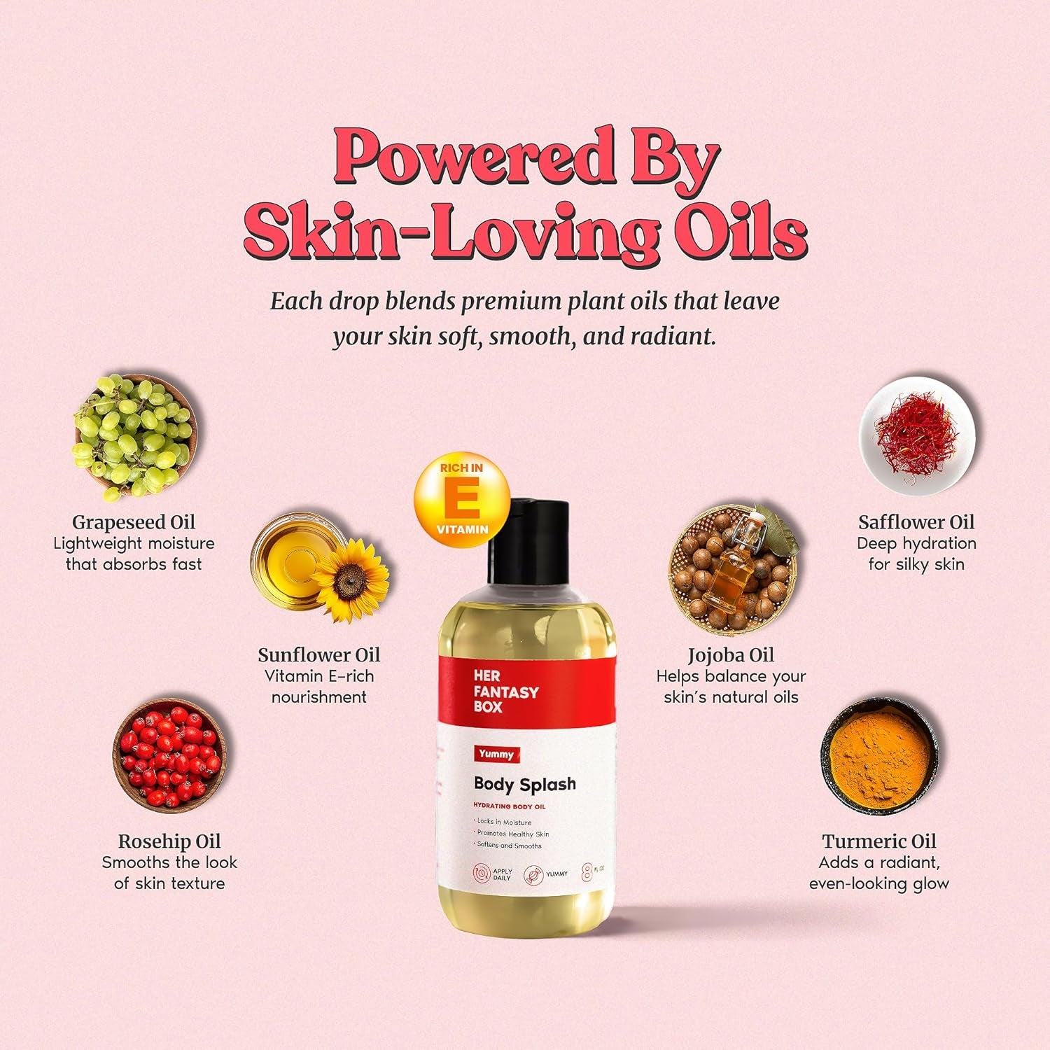 Her Fantasy Box | Body Splash Hydrating Body Oil (Yummy) - Moisturizing, Non-Greasy Formula for Soft, Smooth Skin - All-Natural, Lightweight & Nourishing