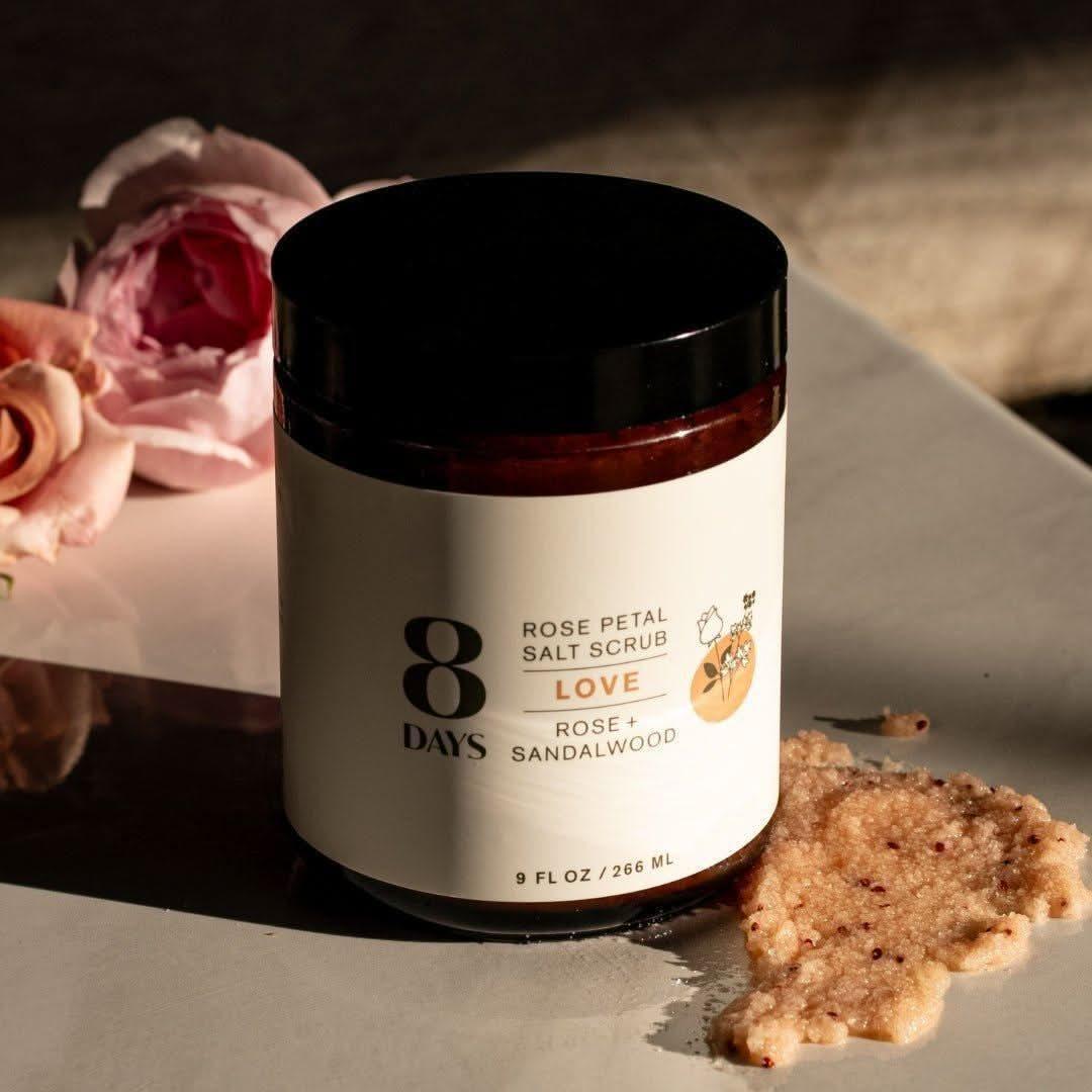8 Days Rose Petal Salt Scrub - 266ml - Glam Global UK8 Days