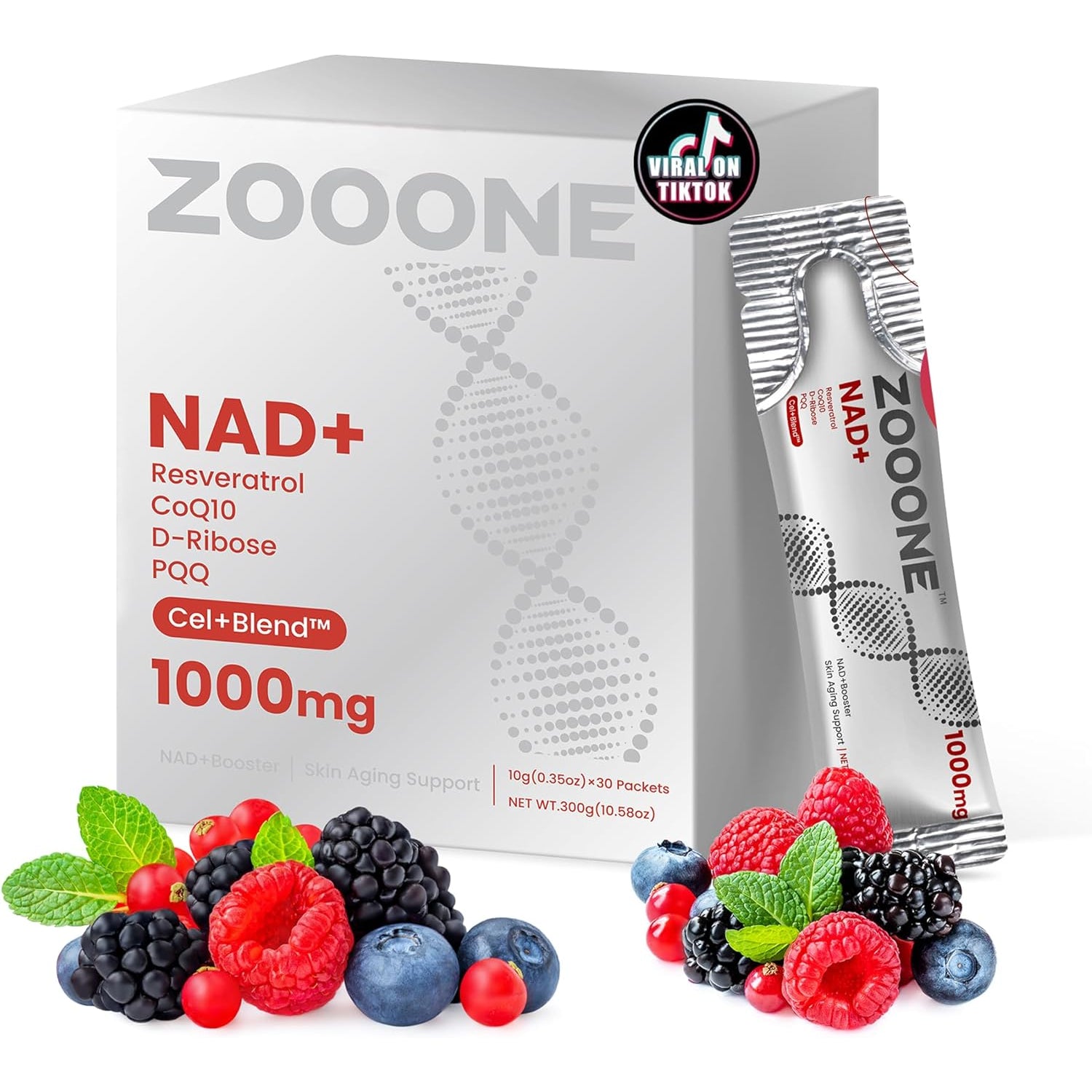Zooone NAD+ Nicotinamide Riboside & Resveratrol Supplement – 30 Sachets | DNA Repair, Cellular Energy & Healthy Ageing Support | For Men & Women