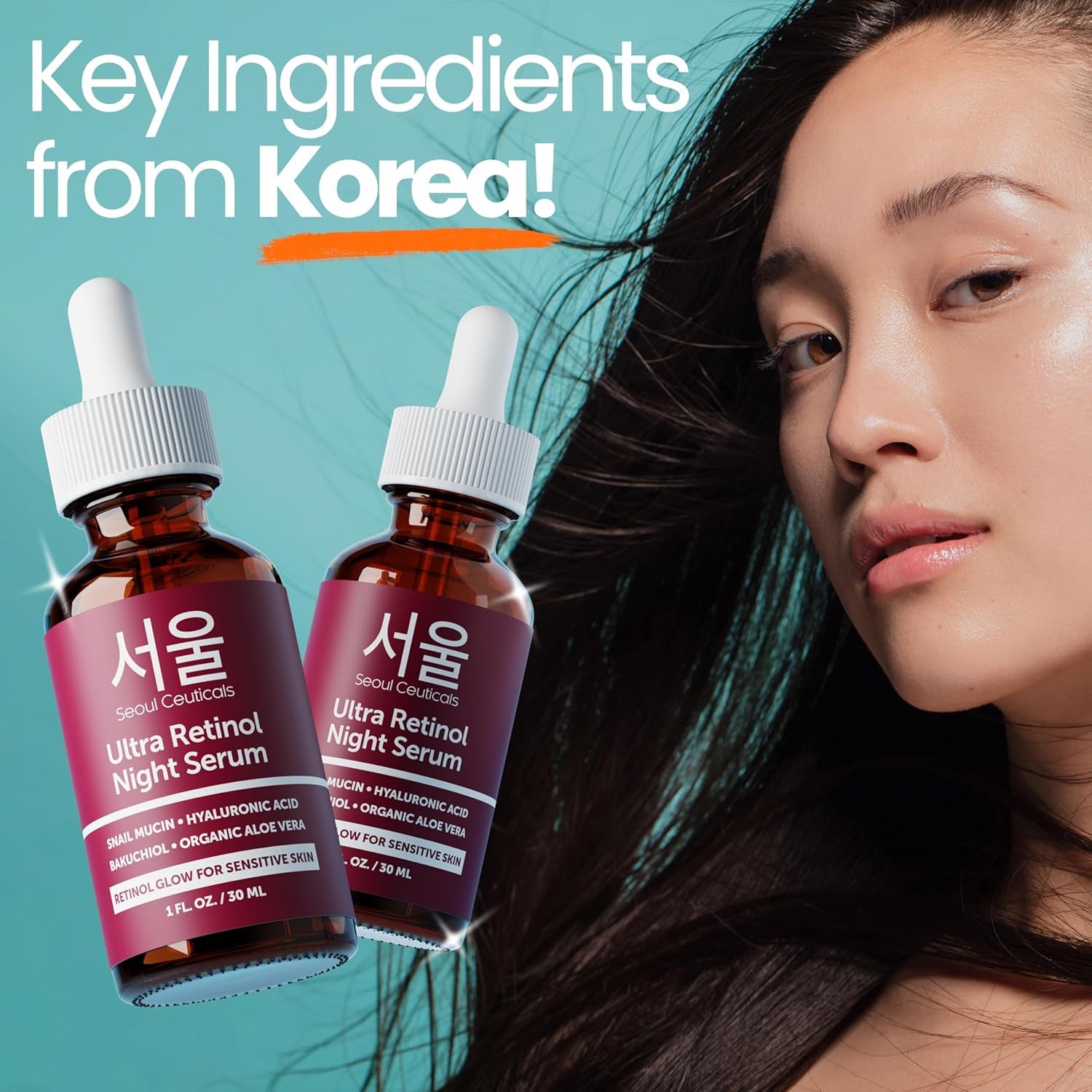 SeoulCeuticals 1% Retinol Night Serum – 97.5% Snail Mucin, Bakuchiol & Hyaluronic Acid for Anti-Ageing & Sensitive Skin | 30ml | K-Beauty