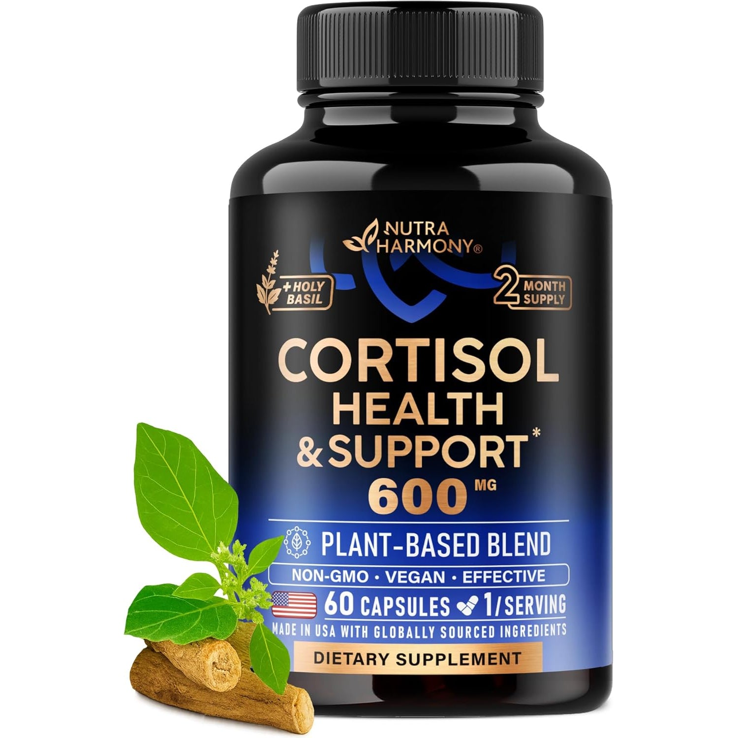 NUTRAHARMONY Cortisol Balance Supplement — 60 Capsules | 11-in-1 Adaptogen Blend for Stress Relief & Adrenal Support