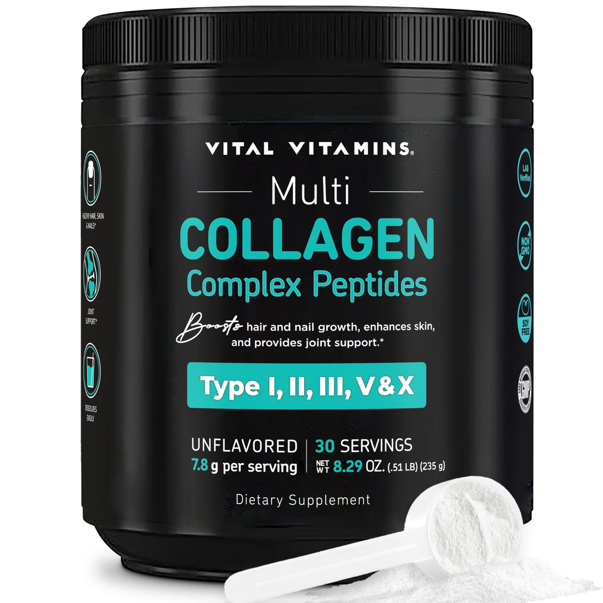 Vital Vitamins Multi Collagen Peptides Powder – 235g, 30 Servings