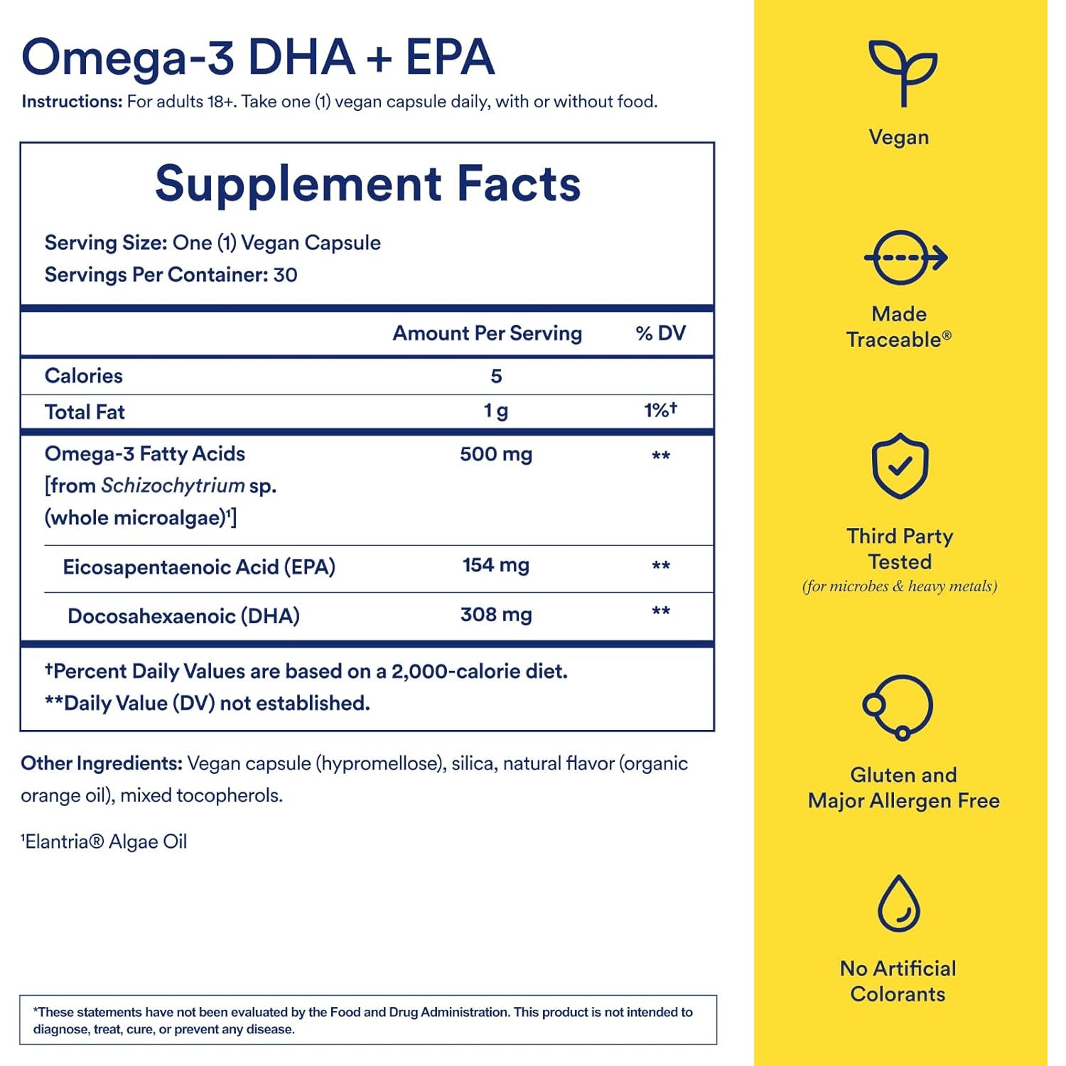 Ritual Vegan Omega 3 Supplement - Science-Backed Dose of DHA and EPA - Bioavailable Omega-3 from Algae Oil - Brain, Heart, and Eye Health Support** - Citrus - 30 Capsules - 30 Servings