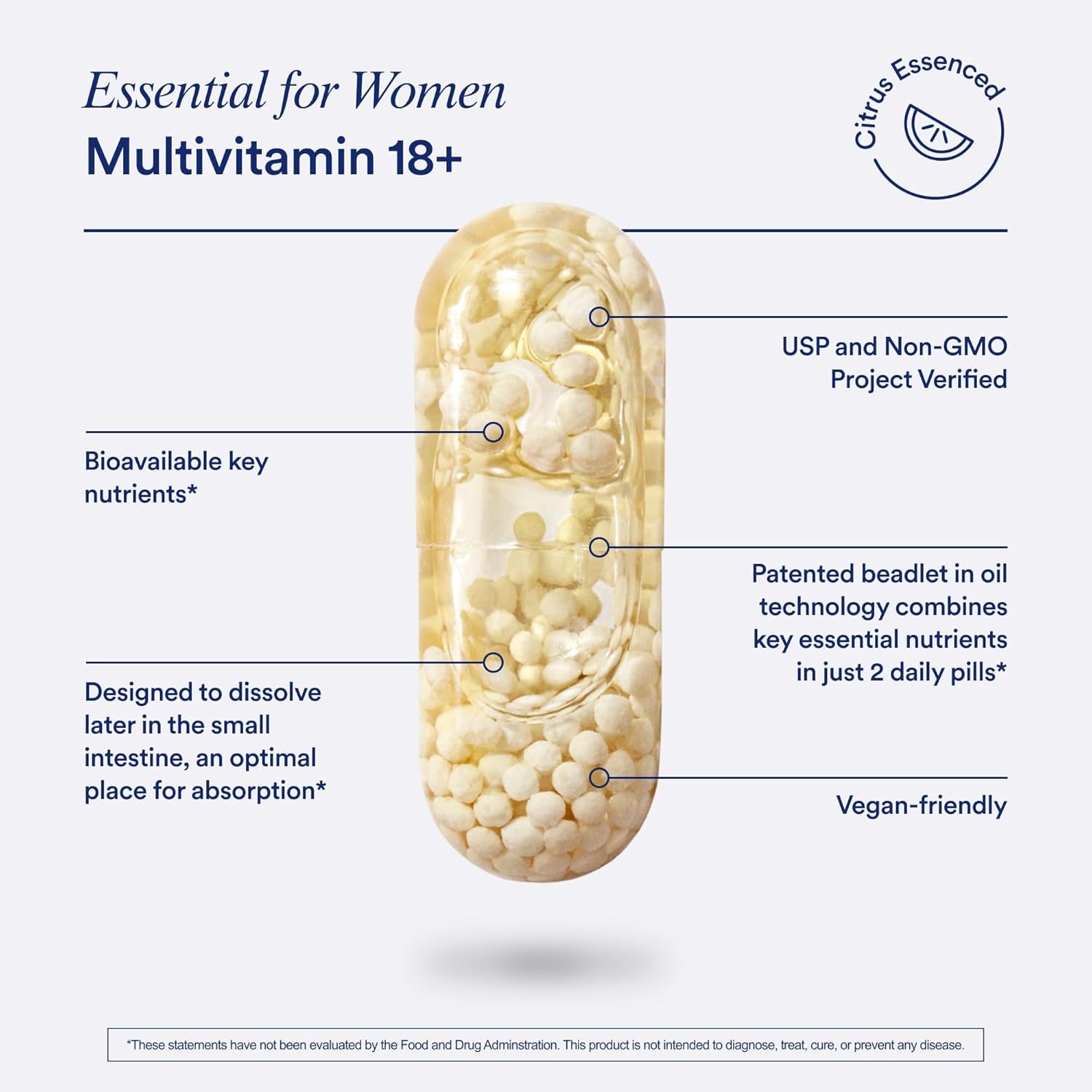 Ritual Essential Women's 18+ Daily Multivitamin – Key Vitamins & Minerals for Energy, Heart, Bone & Brain Health | Clinically Backed | Vegan | USP Verified | Citrus | 60 Capsules (30 Servings)