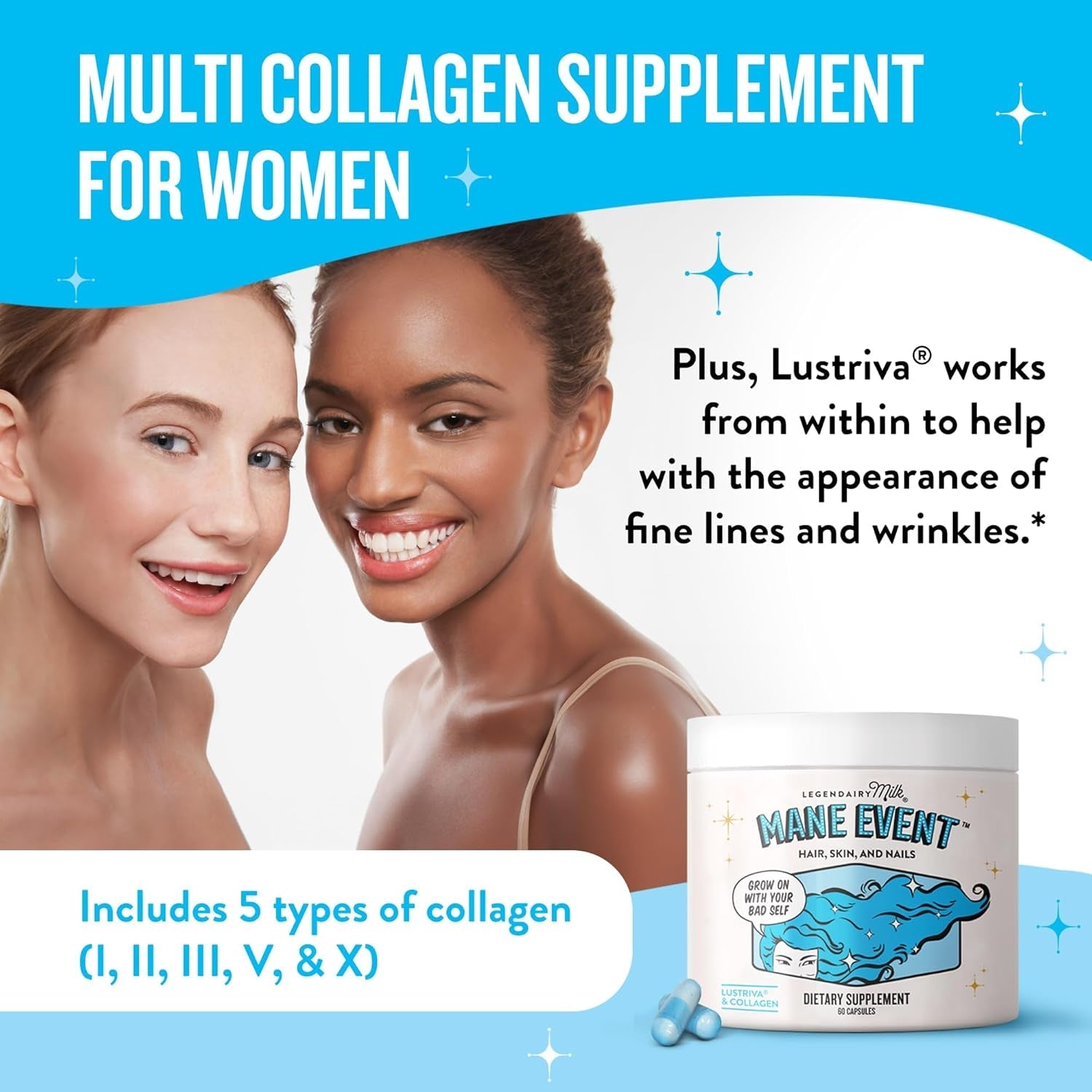 Legendairy Milk Mane Event™ – 60 Capsules | Collagen, Lustriva & Biotin for Thicker, Fuller Hair
