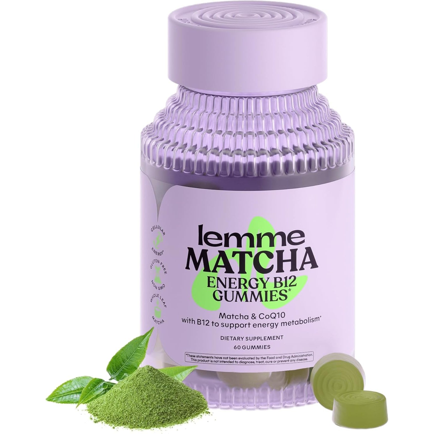 Matcha Superfood Energy Gummies with Organic Matcha Green Tea, Vitamin B12 and Antioxidant Coenzyme Q10 to Support Cellular Energy, Metabolism & Healthy Skin - Gluten Free, Non GMO (60 Count)