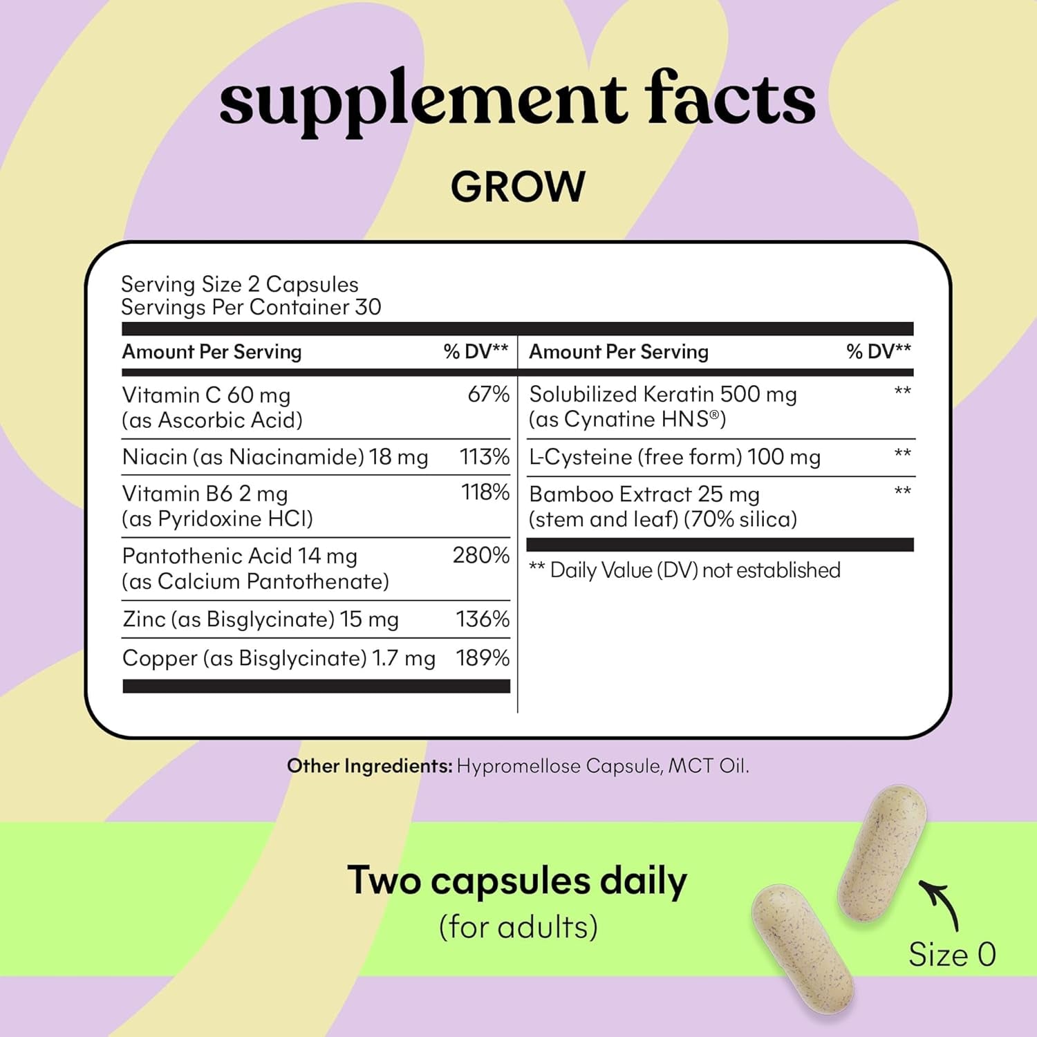 Grow Hair Growth Supplement for Women, Clinically Proven Keratin Complex for Visibly Thicker Hair and Scalp Coverage, Reduced Shedding, Nourish Thinning Hair - 1 Month Supply