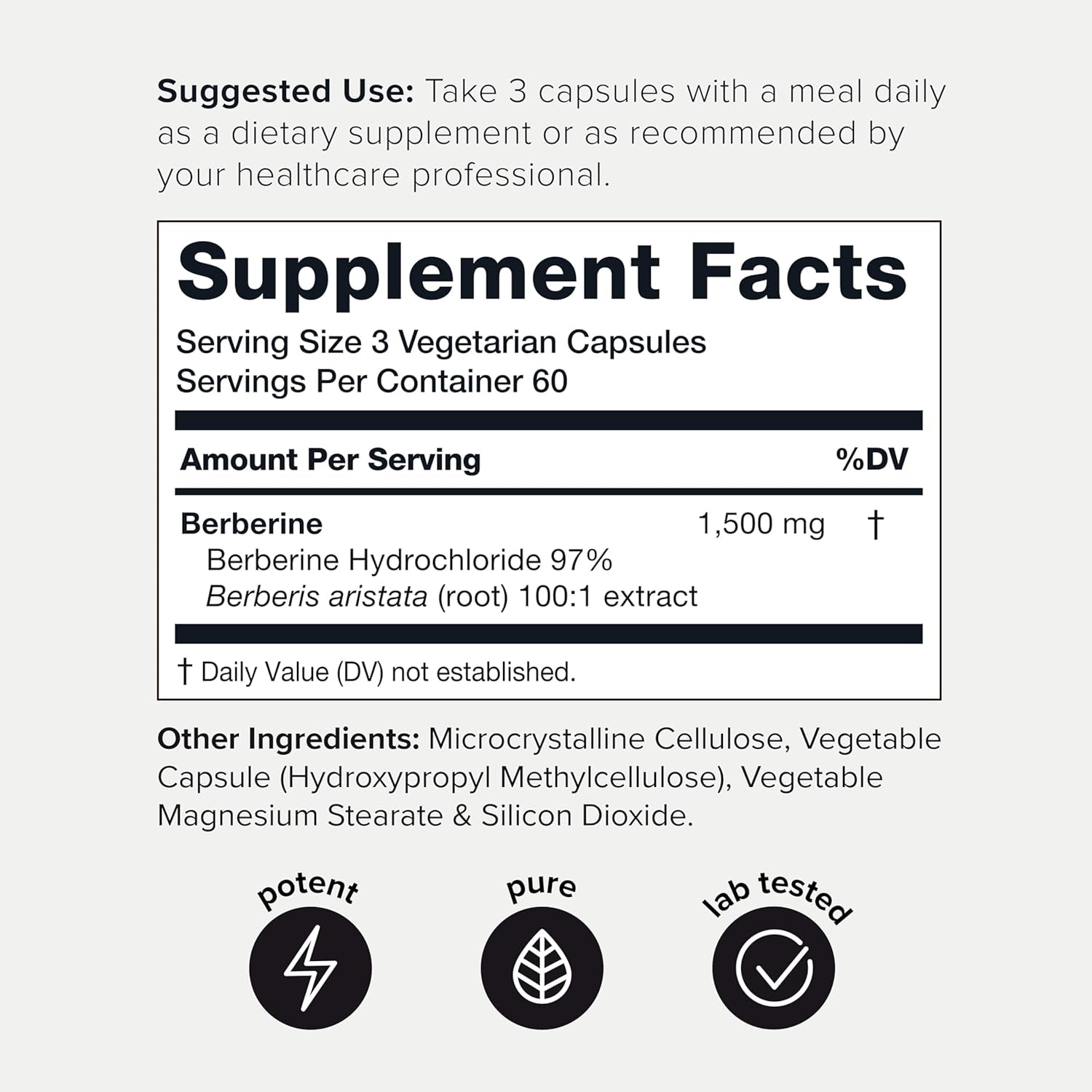 Toniiq NSF Certified Ultra High Strength Berberine Hcl from the Himalayas - 100:1 Concentrated Extract - Lab-Tested 97% Berberine Hcl - 180 Vegetarian Capsules, 1500 Mg per Serving