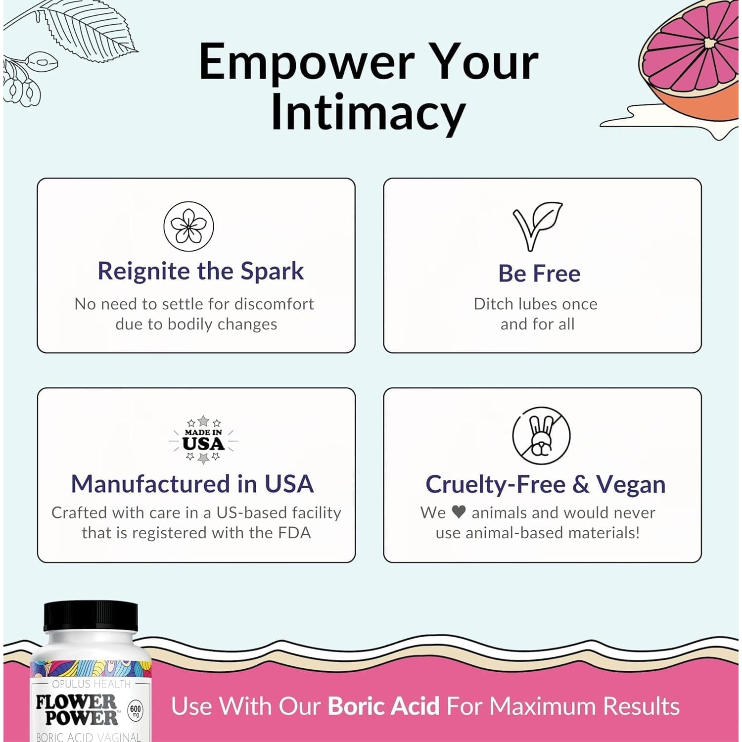 Flower Power Vaginal Moisture Gummies – Slippery Elm Bark for Vaginal Dryness & Hydration Support | Sugar-Free Blueberry | 60 Gummies