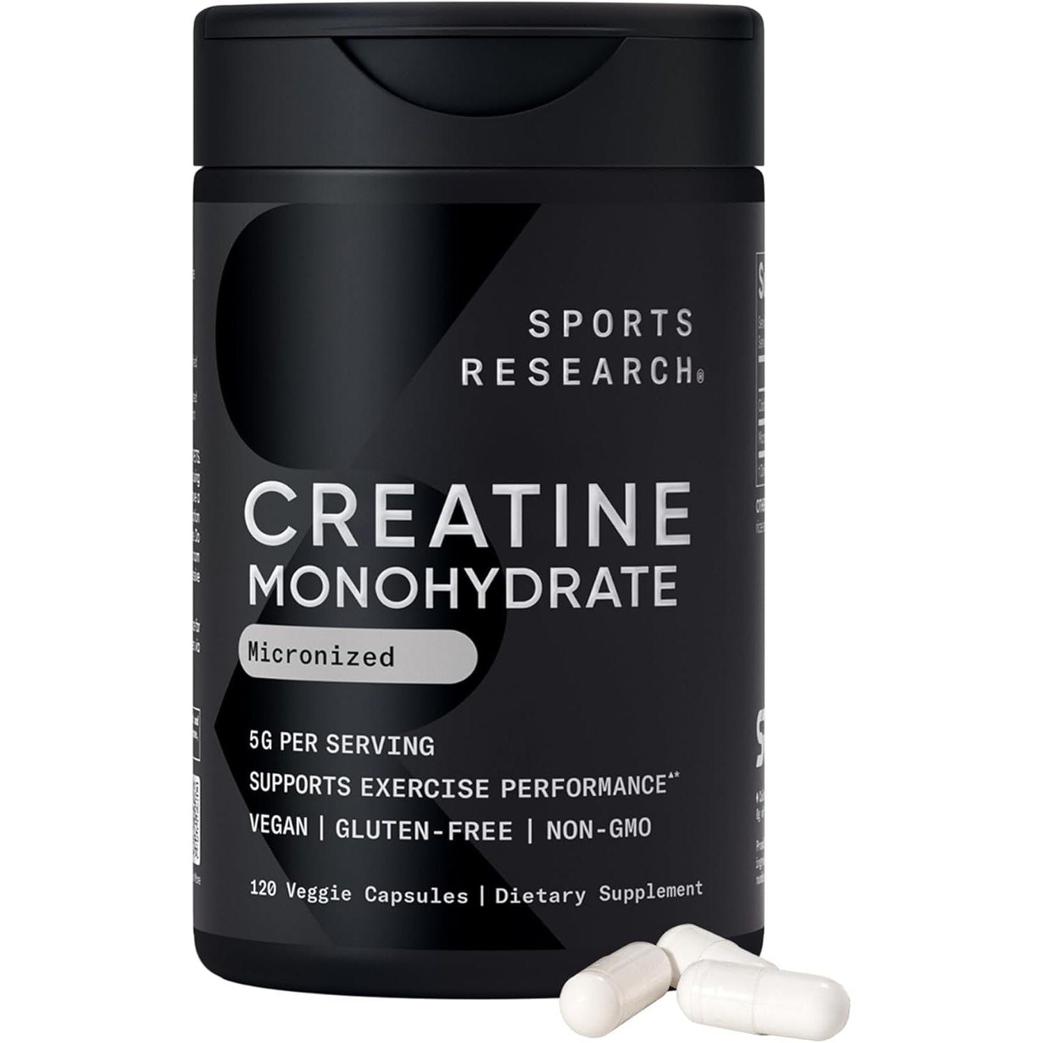 Sports Research® Creatine Monohydrate Capsules - Supports Workout Recovery, Lean Muscle Gain, Performance and Strength* - Non-Gmo, Vegan Certified - 5G per Servings - 30 Servings