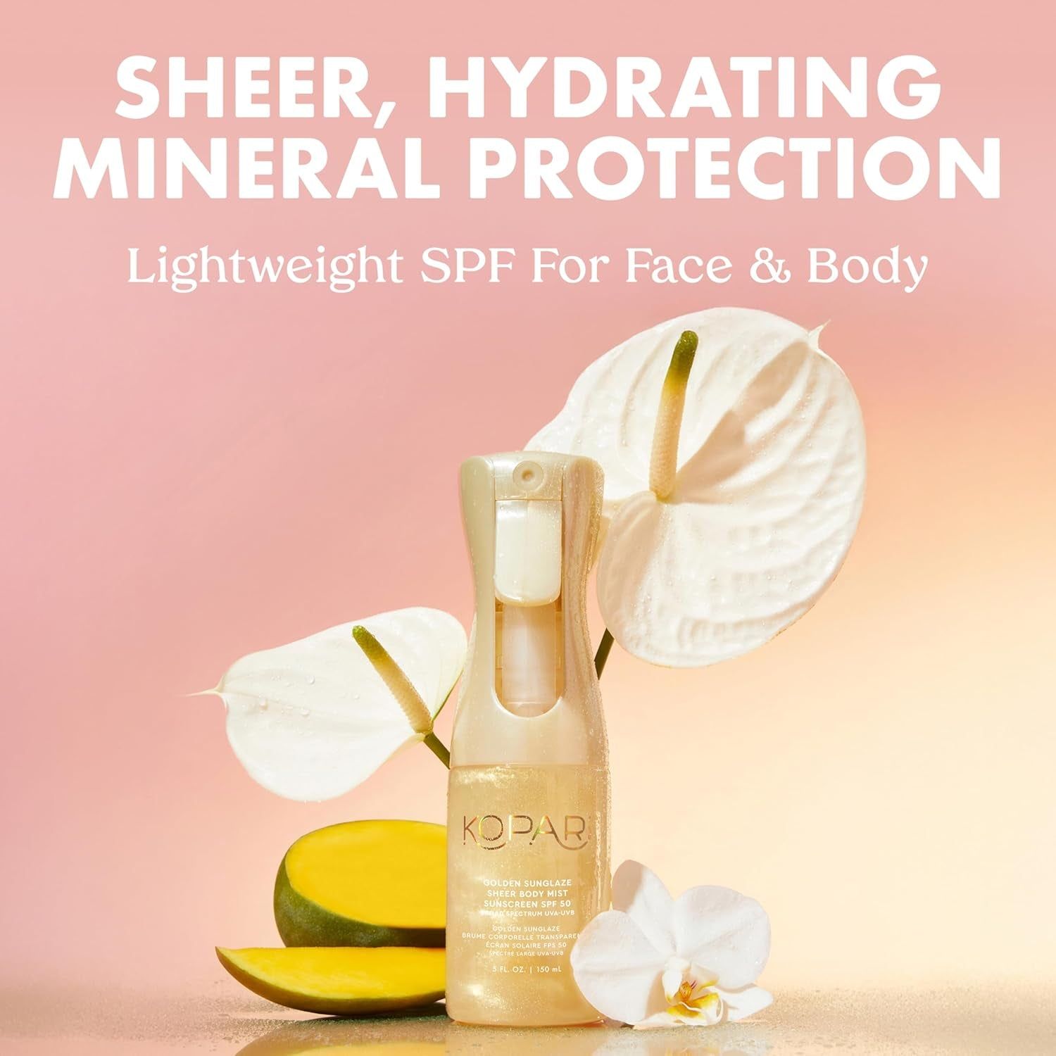 Kopari Golden SunGlaze Sheer Body Mist Sunscreen SPF 50 – 150ml | Lightweight, Hydrating Sun Protection