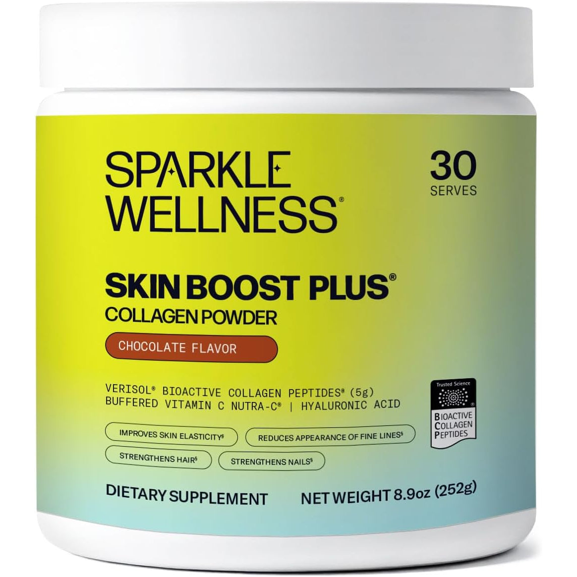 Sparkle Wellness Skin Boost Plus Chocolate – 30 Servings | VERISOL Collagen Peptides, Vitamin C & Hyaluronic Acid | Hair, Skin & Nail Health