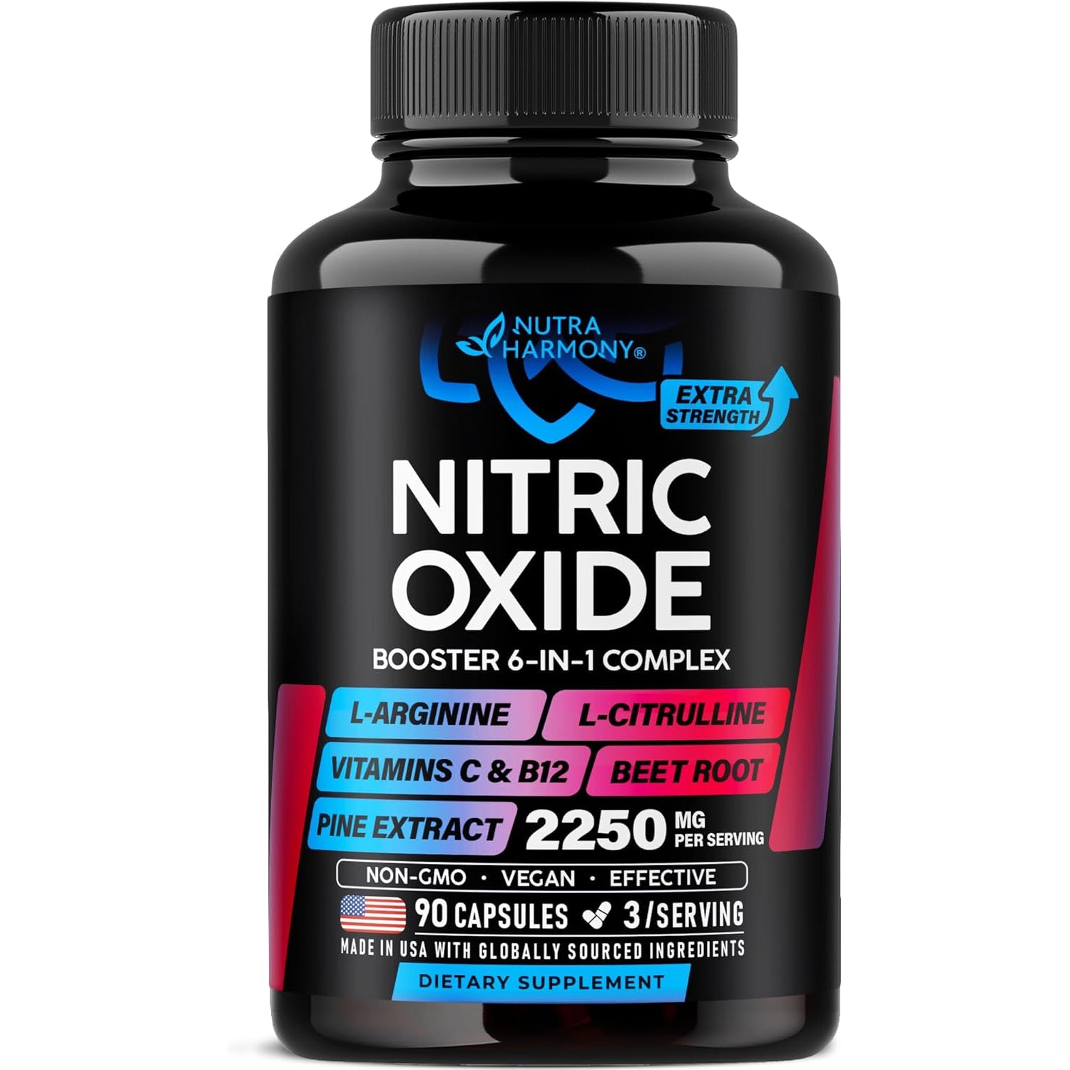 NUTRAHARMONY Nitric Oxide Supplement for Women — 60 Capsules | 2,250mg Blend for Circulation, Energy & Endurance Support