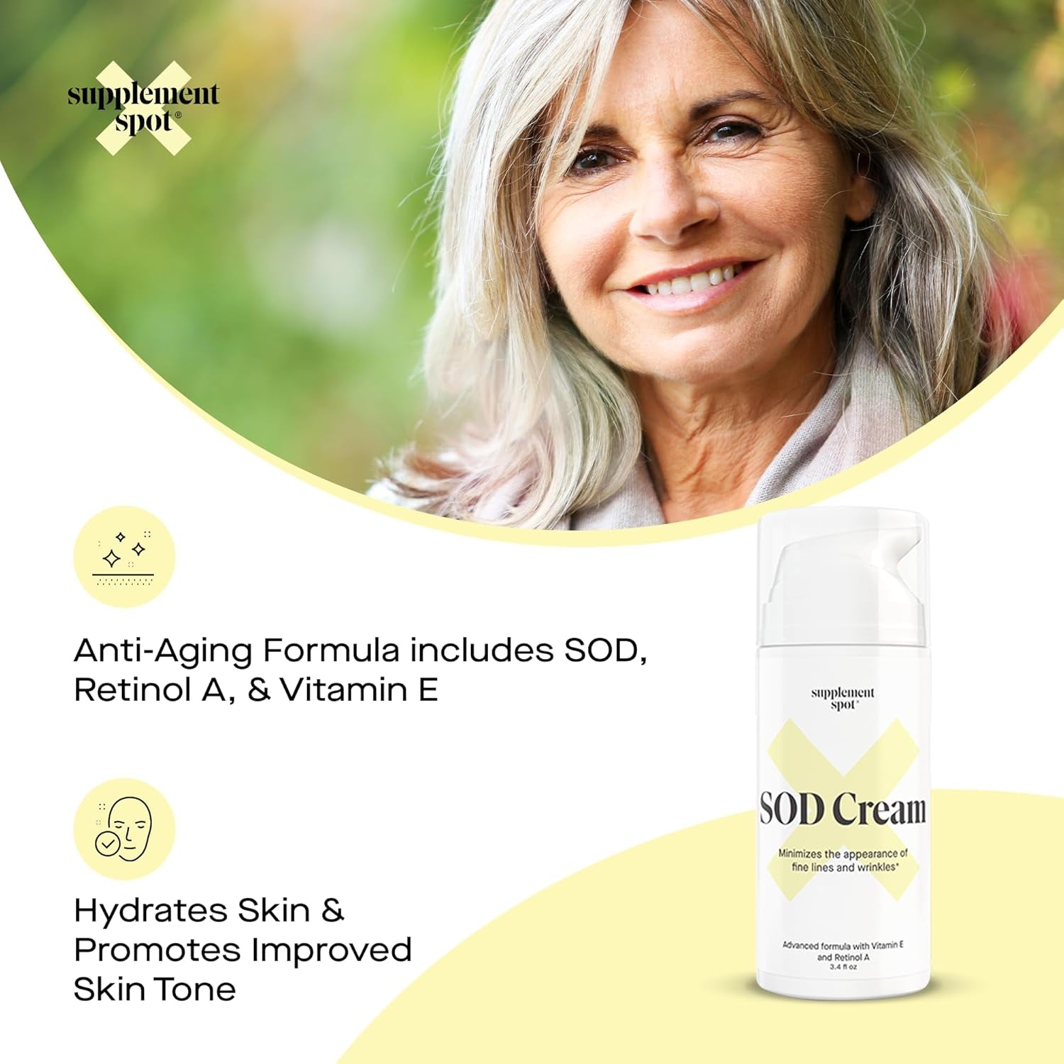 Supplement Spot SOD Cream – 3.4 fl oz | Powerful Anti-Aging Moisturizer with Superoxide Dismutase for Smooth, Youthful Skin
