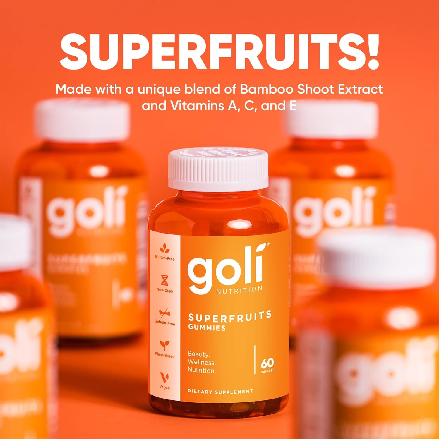 Goli Superfruits Beauty Gummies with Bamboo Silica - Vitamins A, C, E, Zinc - Collagen Support with Superfruit Blend - Vegan, Non-Gmo, Gluten-Free