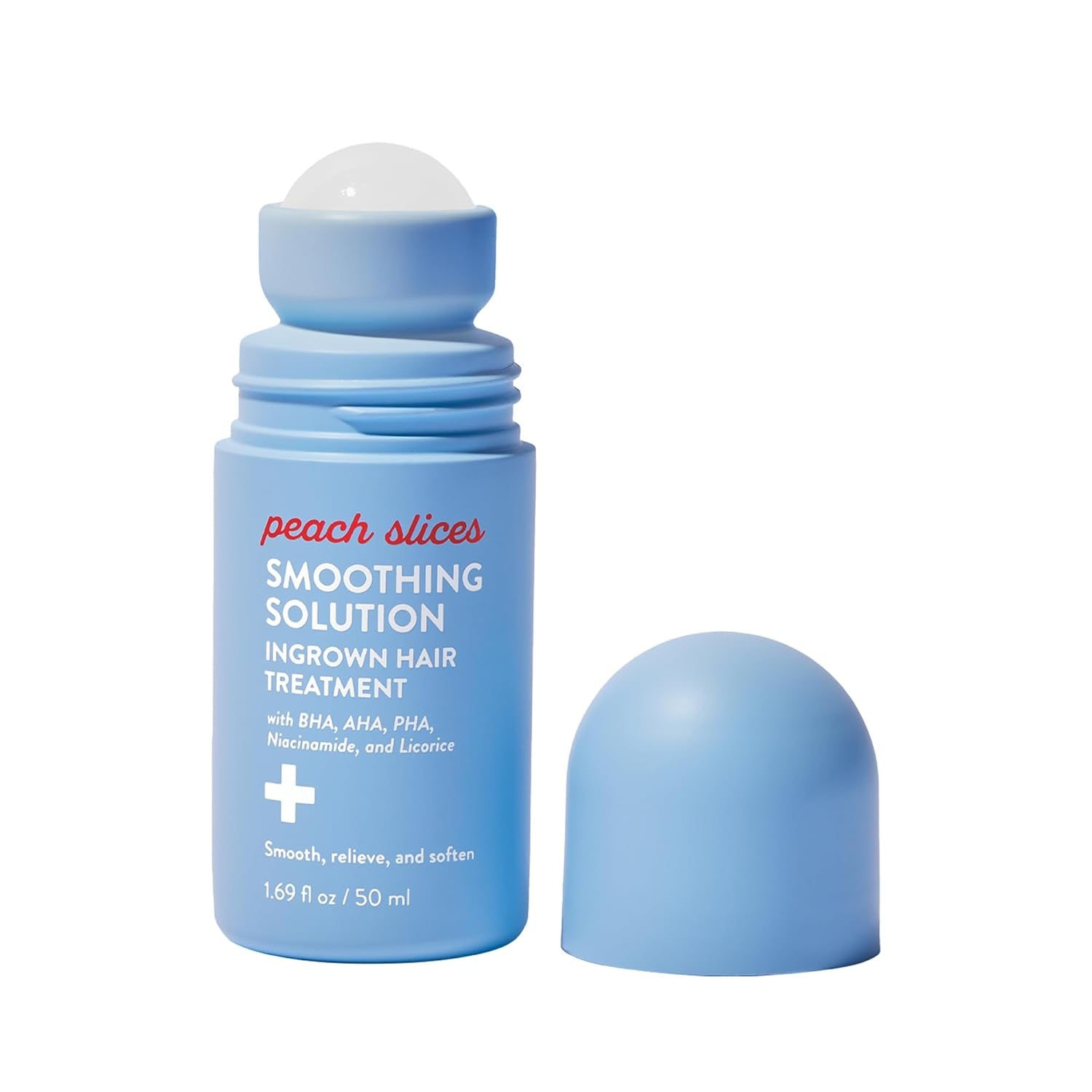 Peach Slices Smoothing Solution Ingrown Hair Treatment – 50ml | 360° Roller | BHA, AHA, PHA & Niacinamide | Smooth, Soothe & Soften Skin
