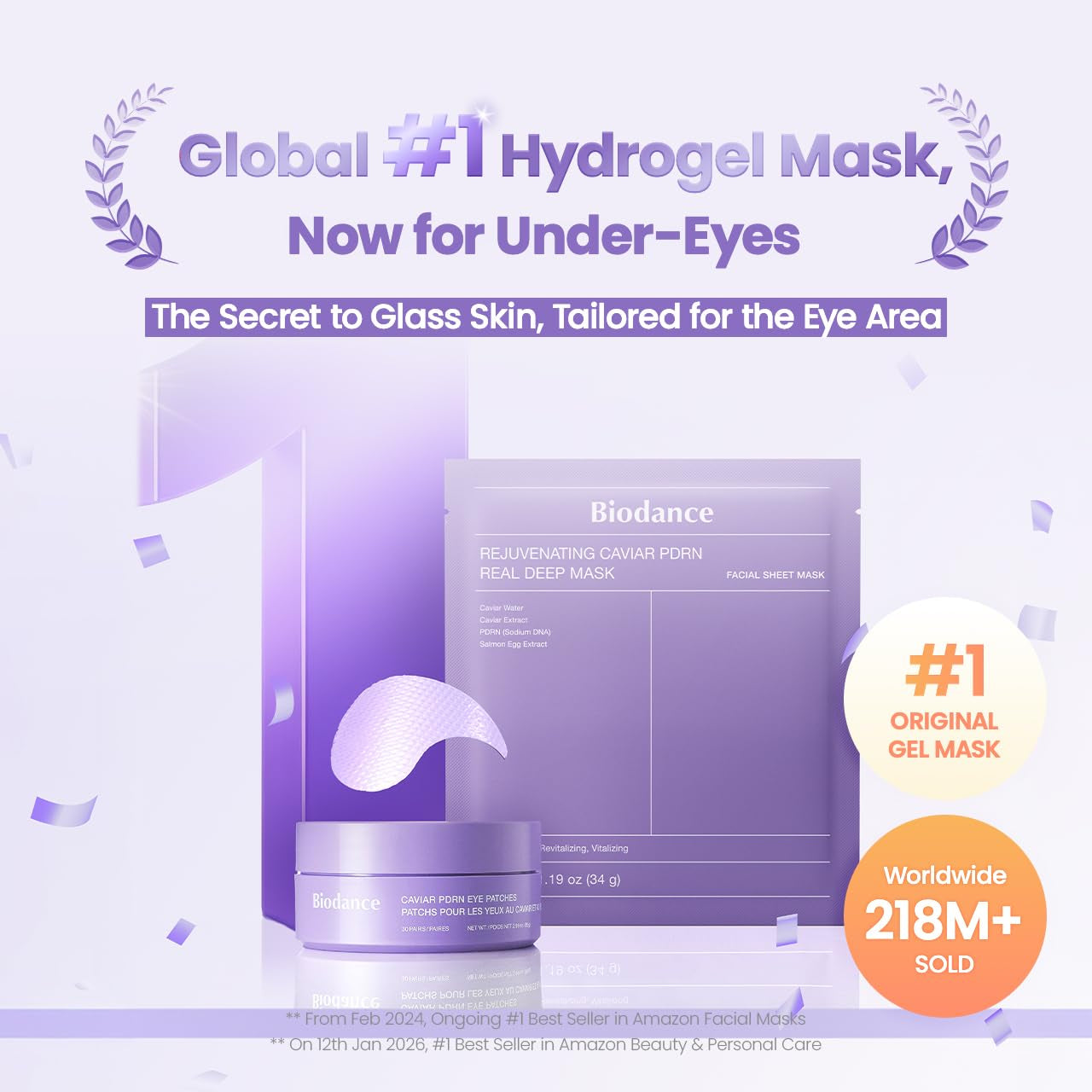 BIODANCE Caviar PDRN Eye Patches – 60 Count | Nourishing Under-Eye Masks | Dark Circles, Puffiness & Tired Eyes | Korean Skincare