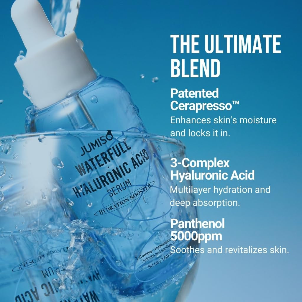 Jumiso Waterfull Hyaluronic Acid Serum 1.69 Fl.Oz / 50Ml | Face Moisturizer, Facial Hydrating Serum for All Skin Types, Moisture Booster for Dry Skin | Vegan, Fragrance-Free