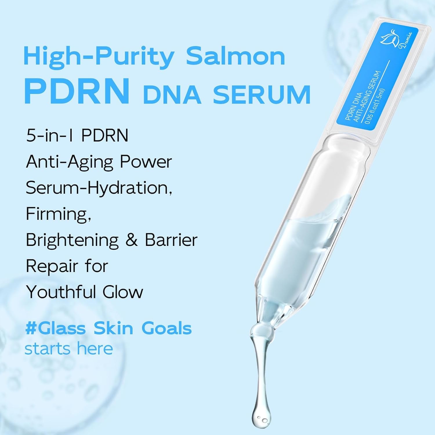Salmon DNA PDRN Anti-Aging Serum, 5000Ppm Salmon Egg DNA Ampoule, 2000Ppm Collagen, Glutathione, Niacinamide & 6 Hyaluronic Acids, Korean Skincare for Wrinkles & Radiance,0.05 Fl.Oz X 30E