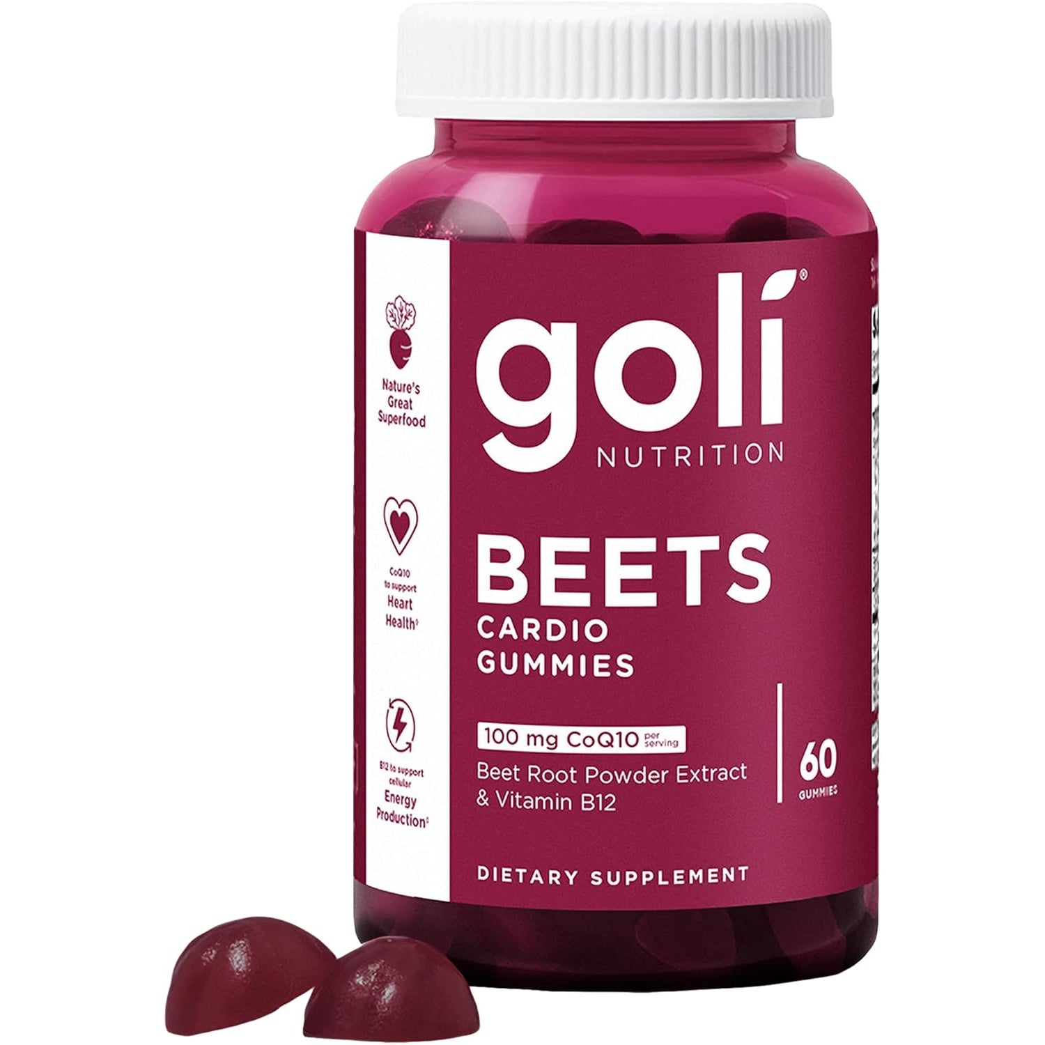 Goli Beets Cardio Gummies with Coq10 and Vitamin B12 - Beetroot Extract - Cardiovascular Wellness - Vegan, Non-Gmo, Gluten-Free
