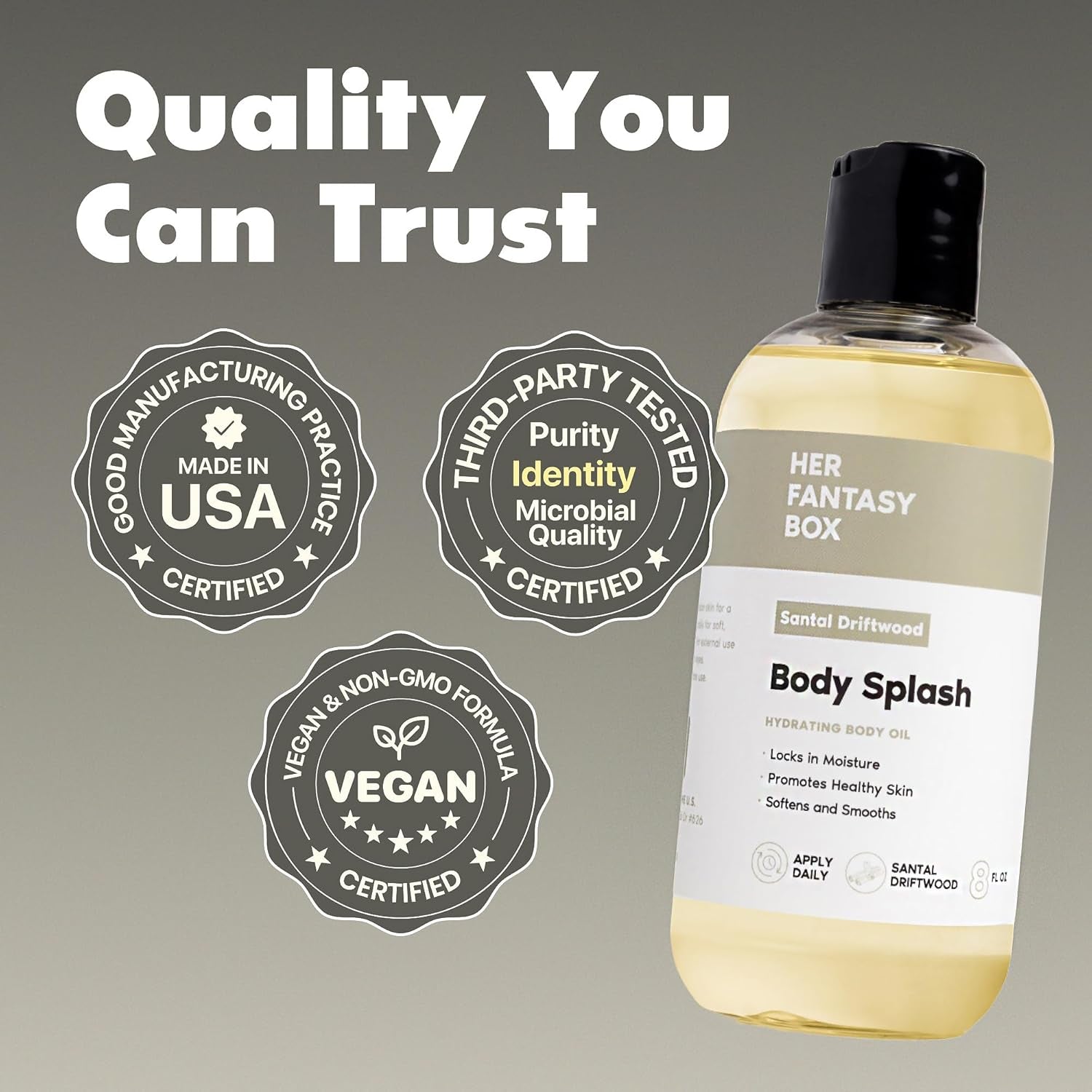 Her Fantasy Box Body Splash – Santal Driftwood | Lightweight Fragrant Body Mist | Natural Feminine Wellness Brand - 240ml
