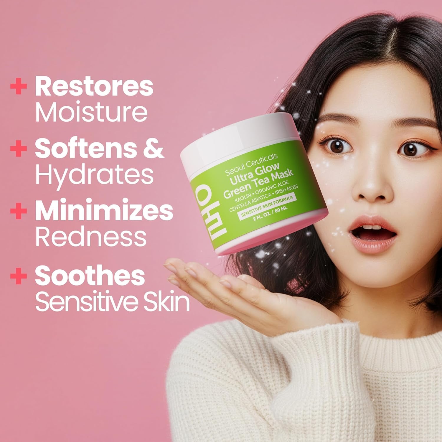 SeoulCeuticals Korean Green Tea & Centella Asiatica Face Mask – Aloe Vera Hydrating Wash-Off Mask for Sensitive Skin | 60ml | K-Beauty
