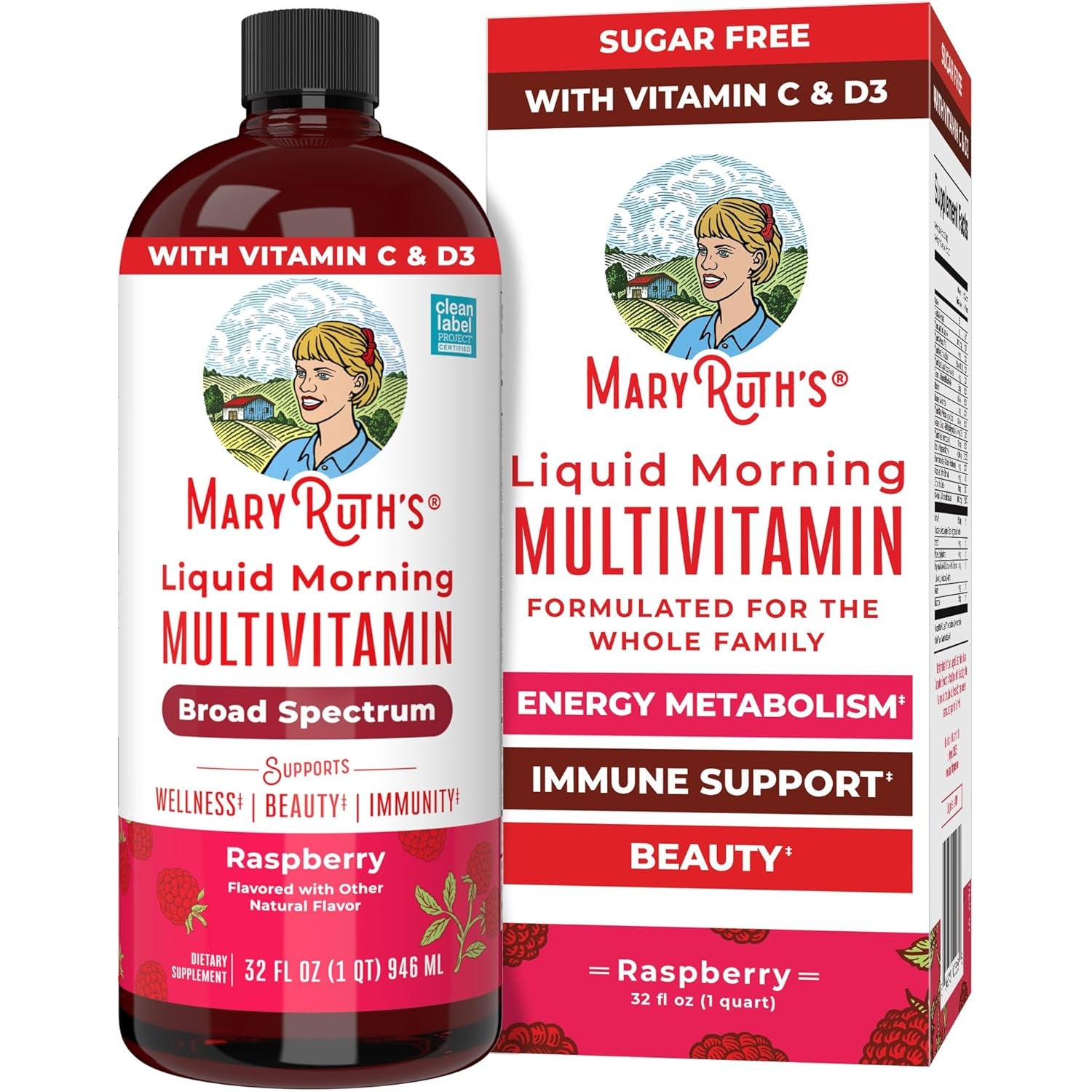 MaryRuth's Liquid Morning Multivitamin — 946ml | Vitamins A C D E B6 B12 Biotin & Zinc | For Women, Men & Kids | Vegan, Non-GMO & Gluten Free | 32 Servings