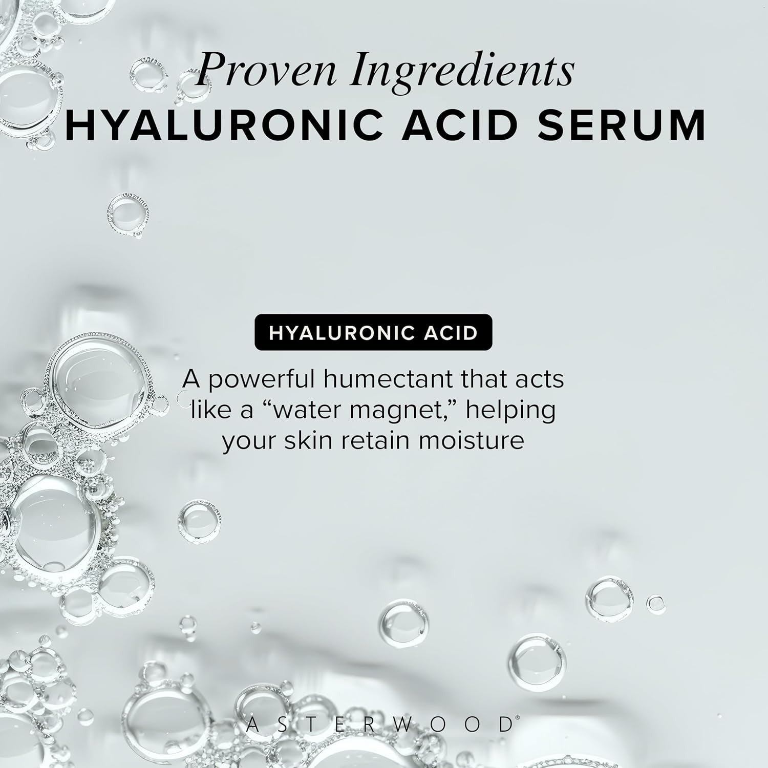 Asterwood Pure Hyaluronic Acid Serum for Face - Plumping, Anti-Aging, Hydrating - Fragrance-Free - 8 Fl Oz