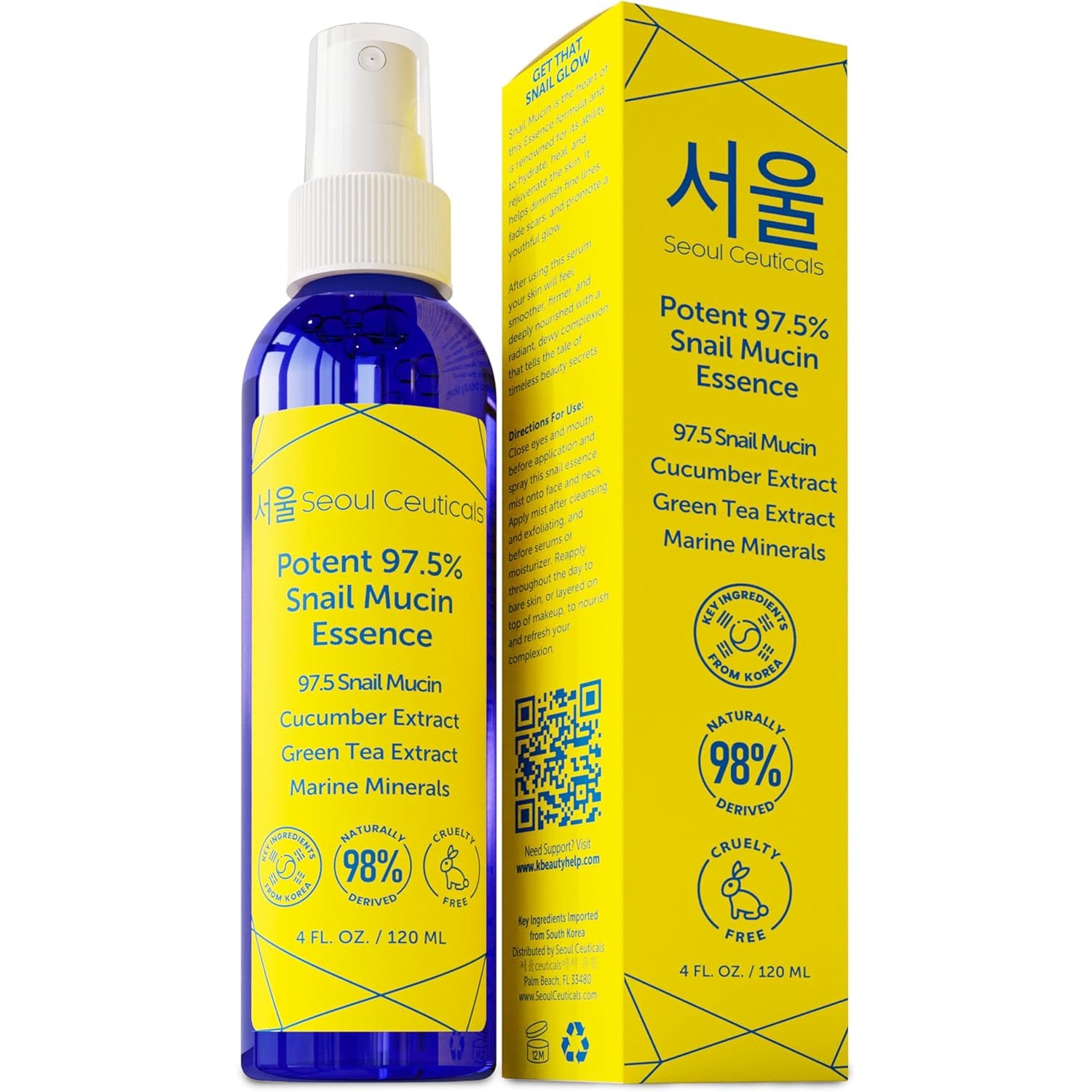 SeoulCeuticals Snail Mucin 97.5% Essence Face Mist – Cucumber, Marine Minerals, Green Tea & Aloe Vera Hydrating Spray | 120ml | K-Beauty