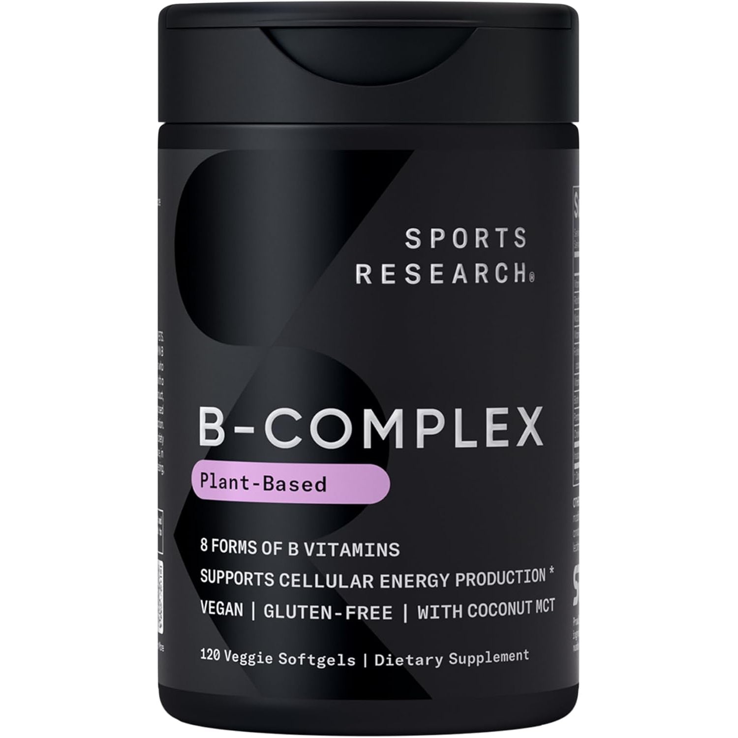 Sports Research® Vitamin B-Complex - Full Spectrum of B Vitamins with Methylated B12 & Folate - Gluten Free · Plant-Based · Non-Gmo · Vegan-Friendly Formula - 120 Veggie Softgels