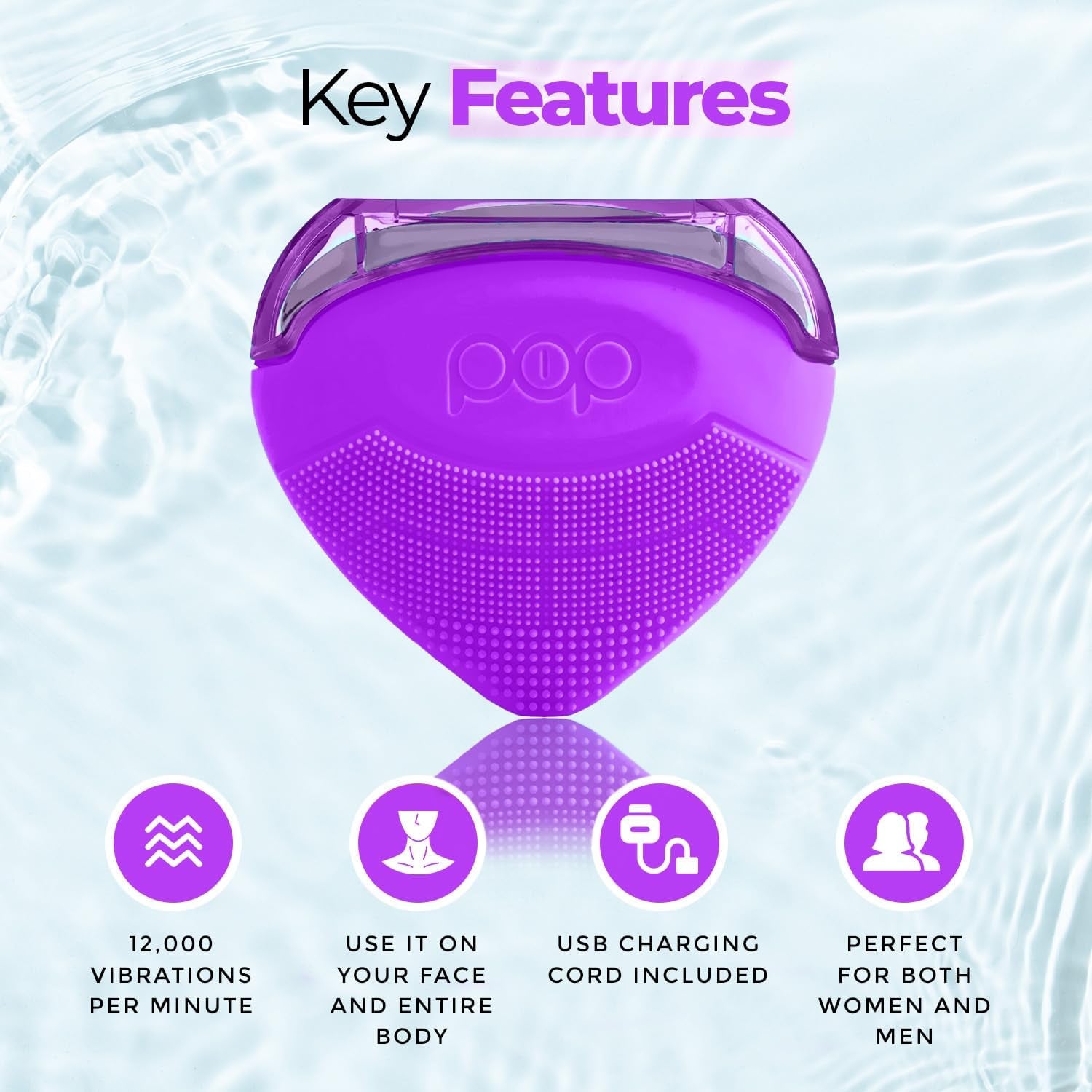 Pop Sonic Strawberry 3-in-1 Skin Exfoliating Cleanser (Purple) – Compact, Rechargeable Device for Cleansing, Massaging & Exfoliating