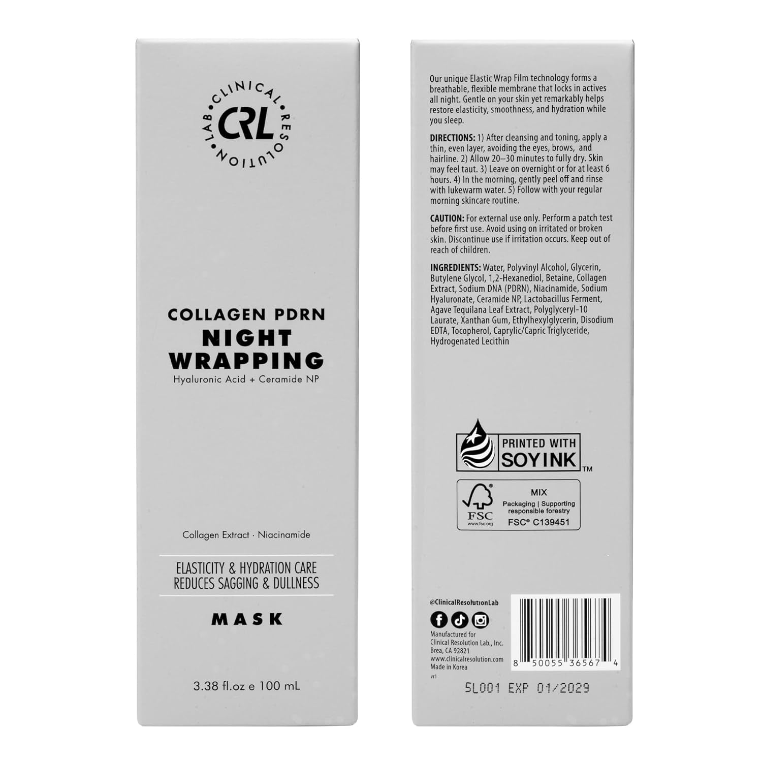 Clinical Resolution PDRN Collagen Night Wrapping Mask – 100ml | Overnight Peel-Off Face Mask | Nourish, Revitalise & Radiance | Korean Skincare