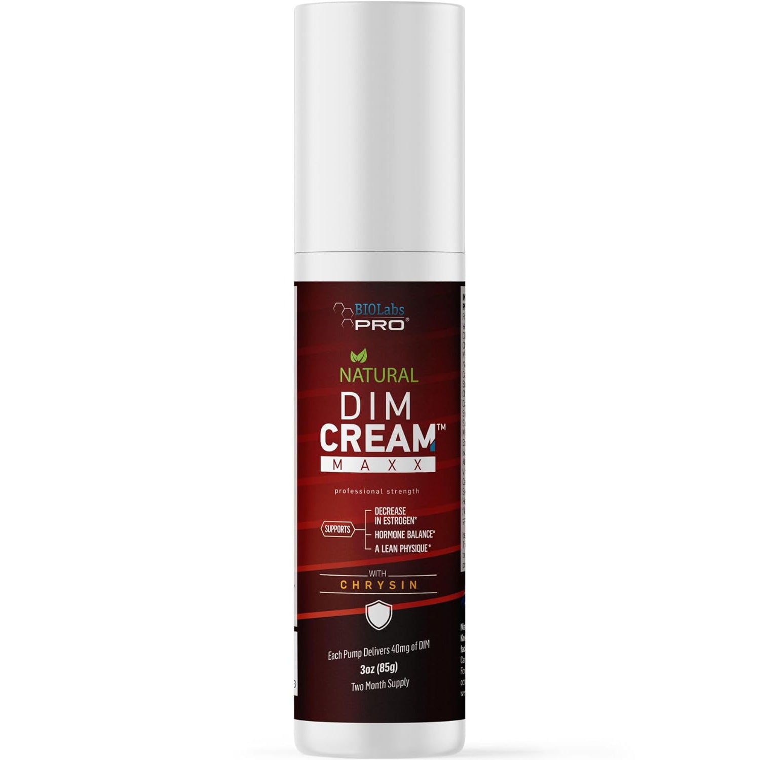 BIOLABS PRO DIM Cream Maxx with Chrysin, Natural and Doctor Formulated, Supports Hormone Balance for Men or Women, Two Month Supply - 3Oz