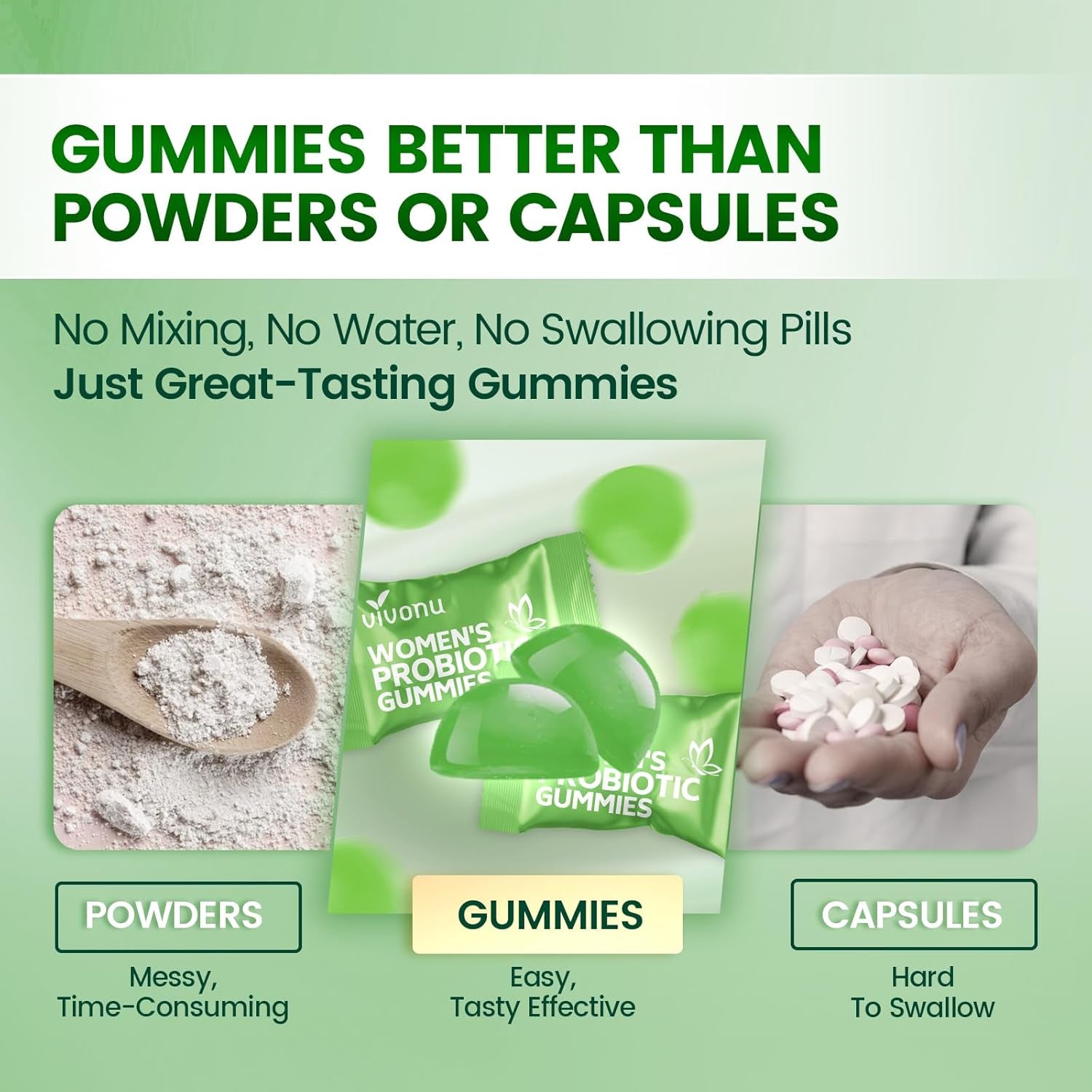 VivoNu Women's Feminine Balance Probiotic Gummies – 60 Count | Green Apple | Cranberry, Prebiotics & Lactobacillus | pH Balance & Vaginal Health Support