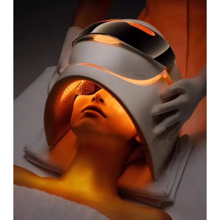 Mascarilla LED de cabina de energía lumínica FLOSSOM – LED de 360° con calidad de cine | 100mW/cm² | Antienvejecimiento, Iluminación y Reparación | 4 en 1