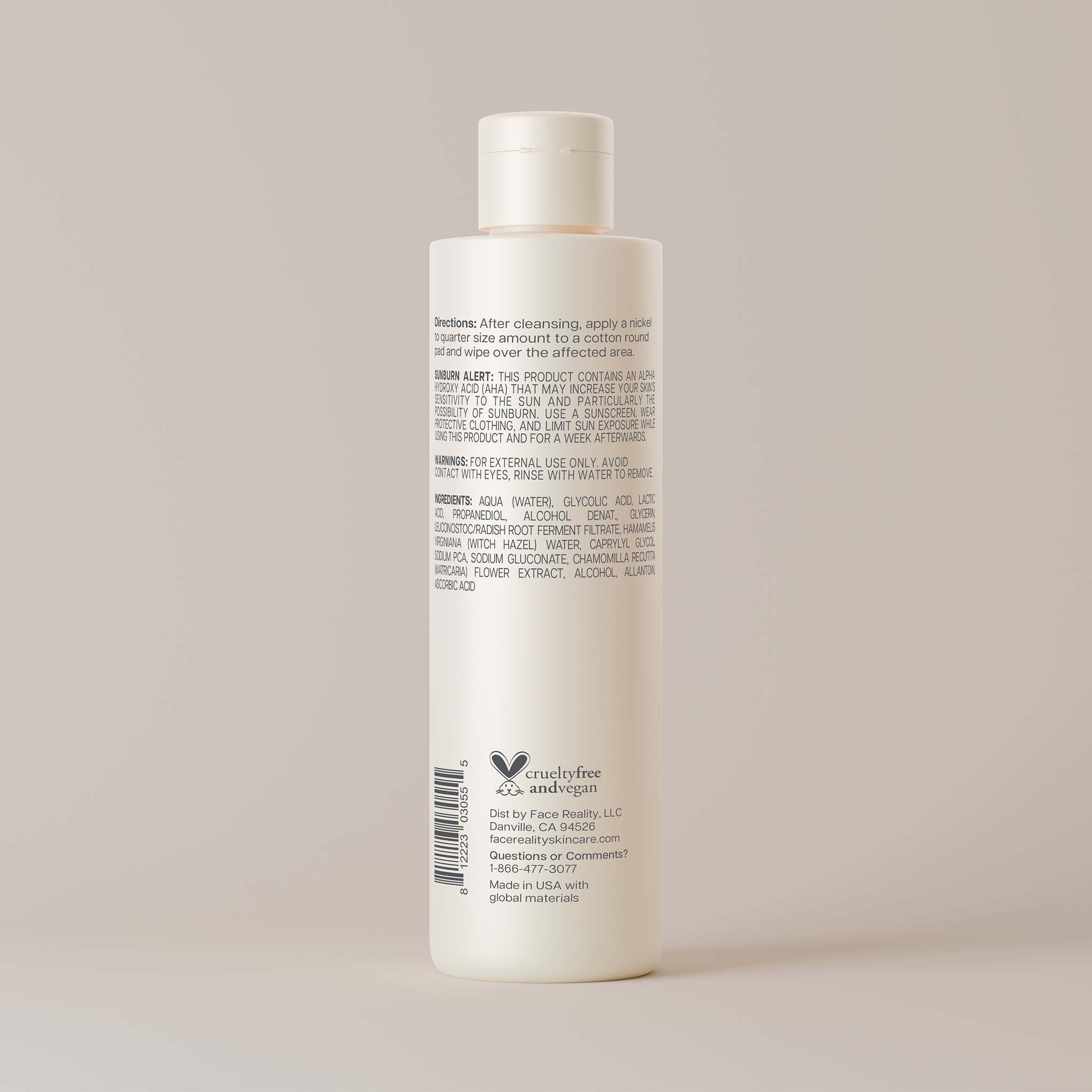 Face Reality Skincare Glycolic-Lactic Toner – 180ml | Exfoliating AHA Toner for Clear, Refined Skin