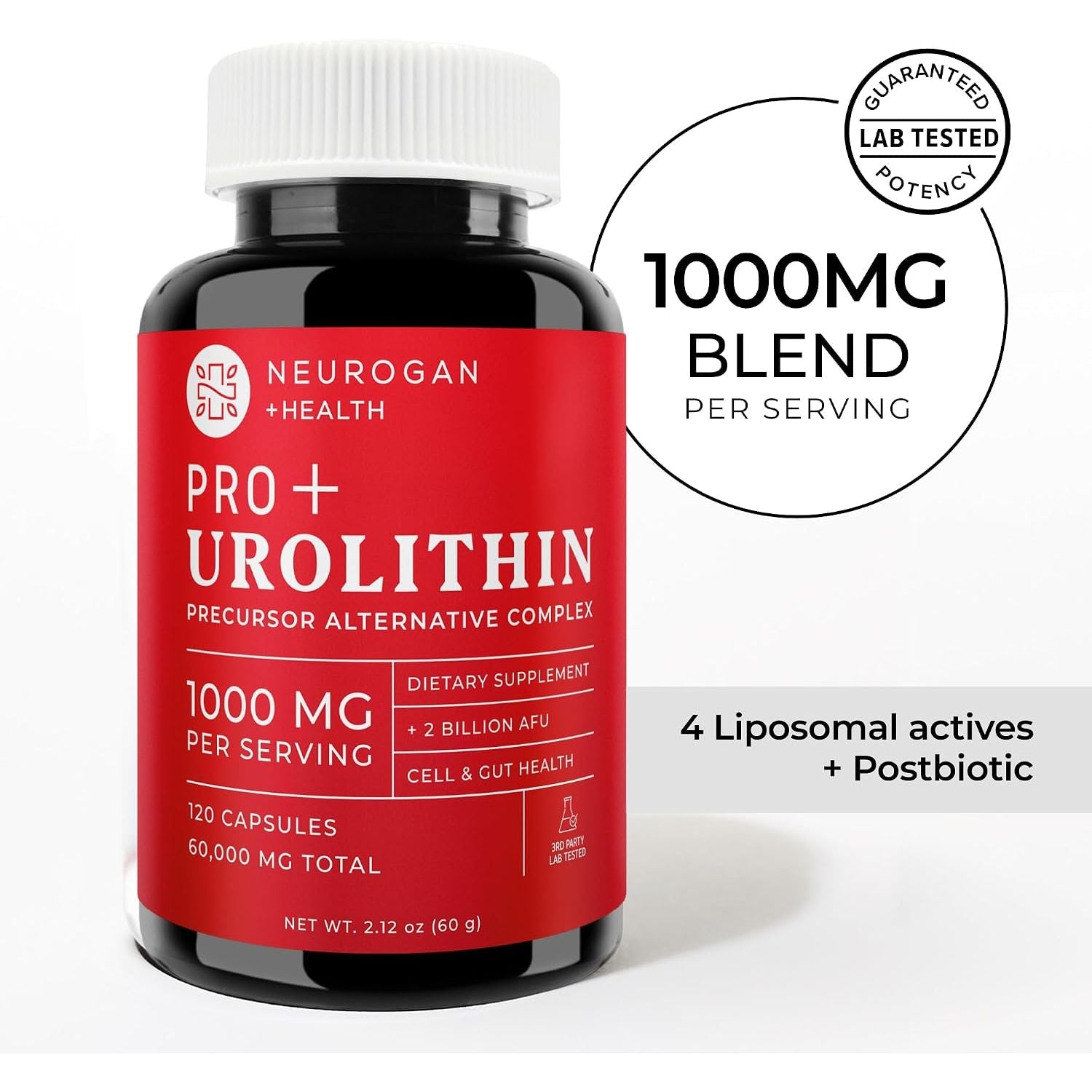 Neurogan Pro+ Urolitina A Suplemento Dietético – 120 Cápsulas | 1000mg Apoyo Avanzado para la Salud Celular y Muscular
